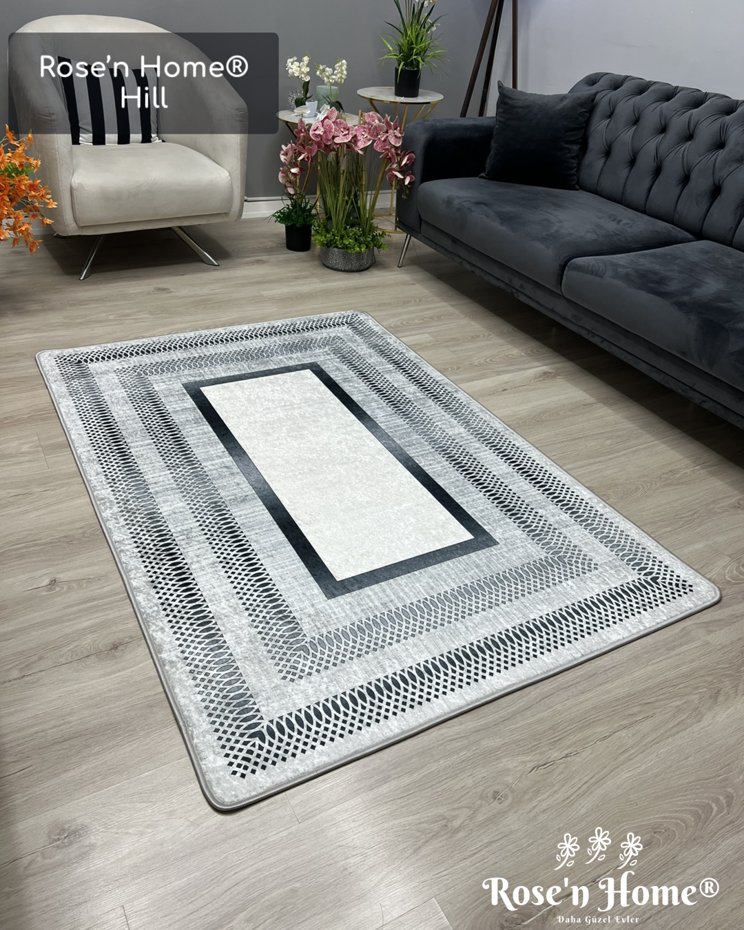 HİLL - Kaymaz Deri Taban Makinede Yıkanabilir Salon Oturma Odası Mutfak Halısı