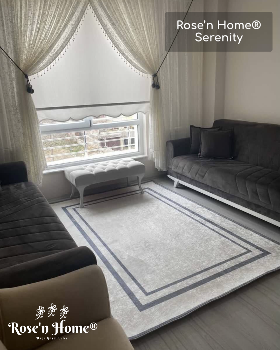 SERENİTY - Kaymaz Deri Taban Makinede Yıkanabilir Salon Oturma Odası Mutfak Halısı