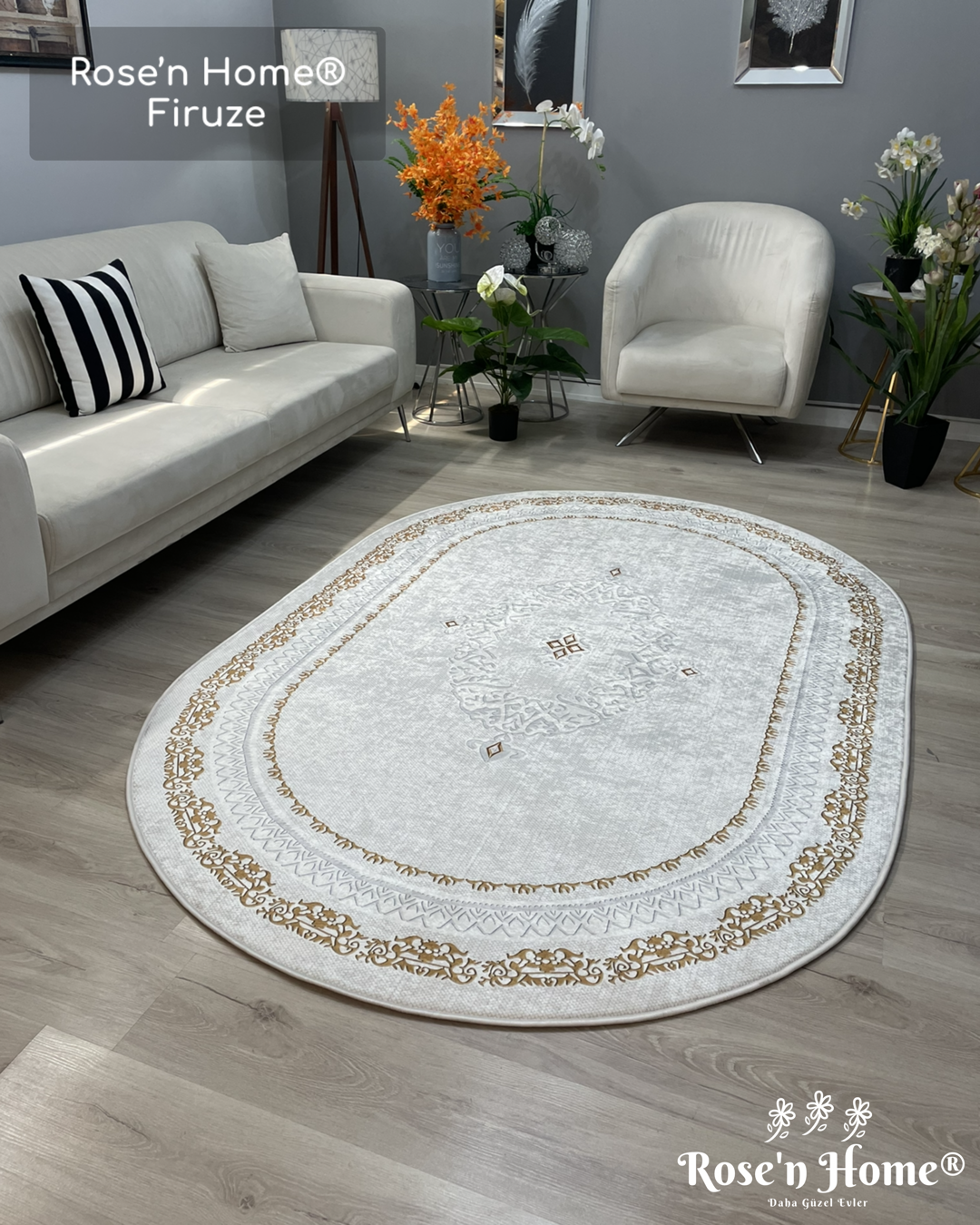 FİRUZE - Kaymaz Deri Taban Makinede Yıkanabilir Salon Oturma Odası Mutfak Halısı