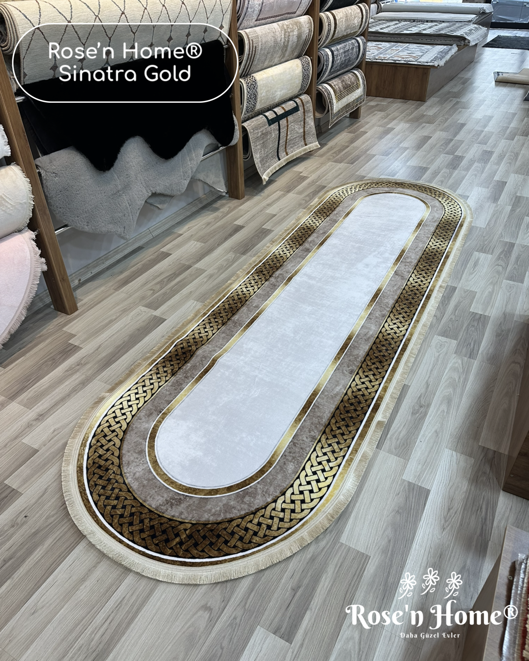 SİNATRA GOLD - Kaymaz Deri Taban Makinede Yıkanabilir Salon Oturma Odası Mutfak Halısı