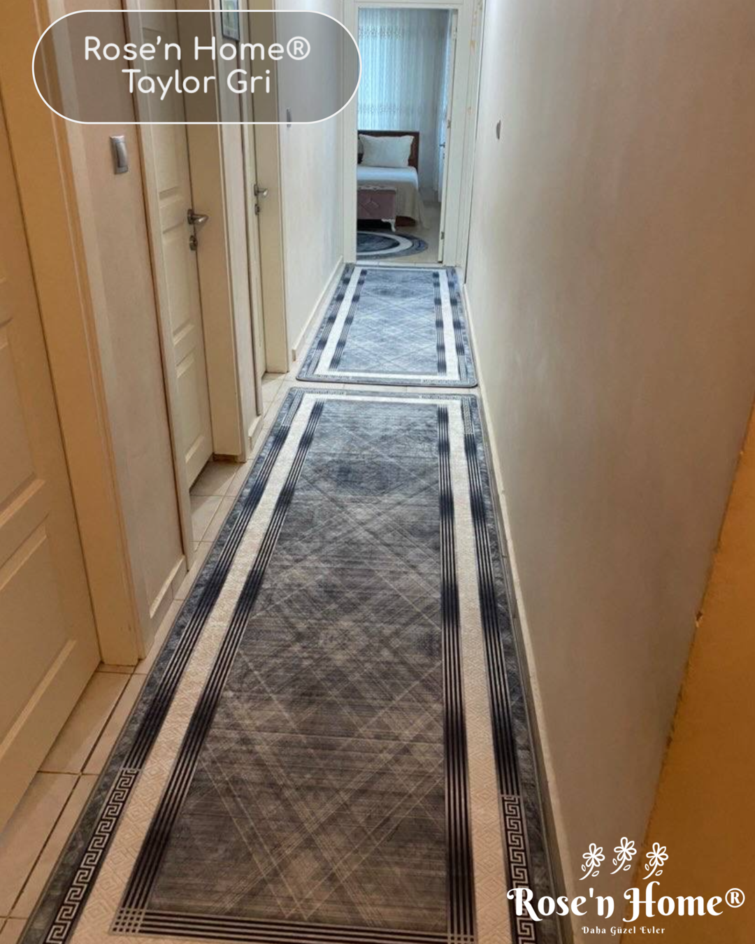 TAYLOR GRİ - Kaymaz Deri Taban Makinede Yıkanabilir Salon Oturma Odası Mutfak Halısı