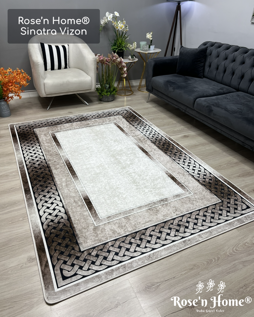 SİNATRA VİZON - Kaymaz Deri Taban Makinede Yıkanabilir Salon Oturma Odası Mutfak Halısı