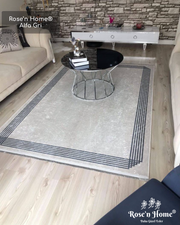 ALFA GRİ - Kaymaz Deri Taban Makinede Yıkanabilir Salon Oturma Odası Mutfak Halısı