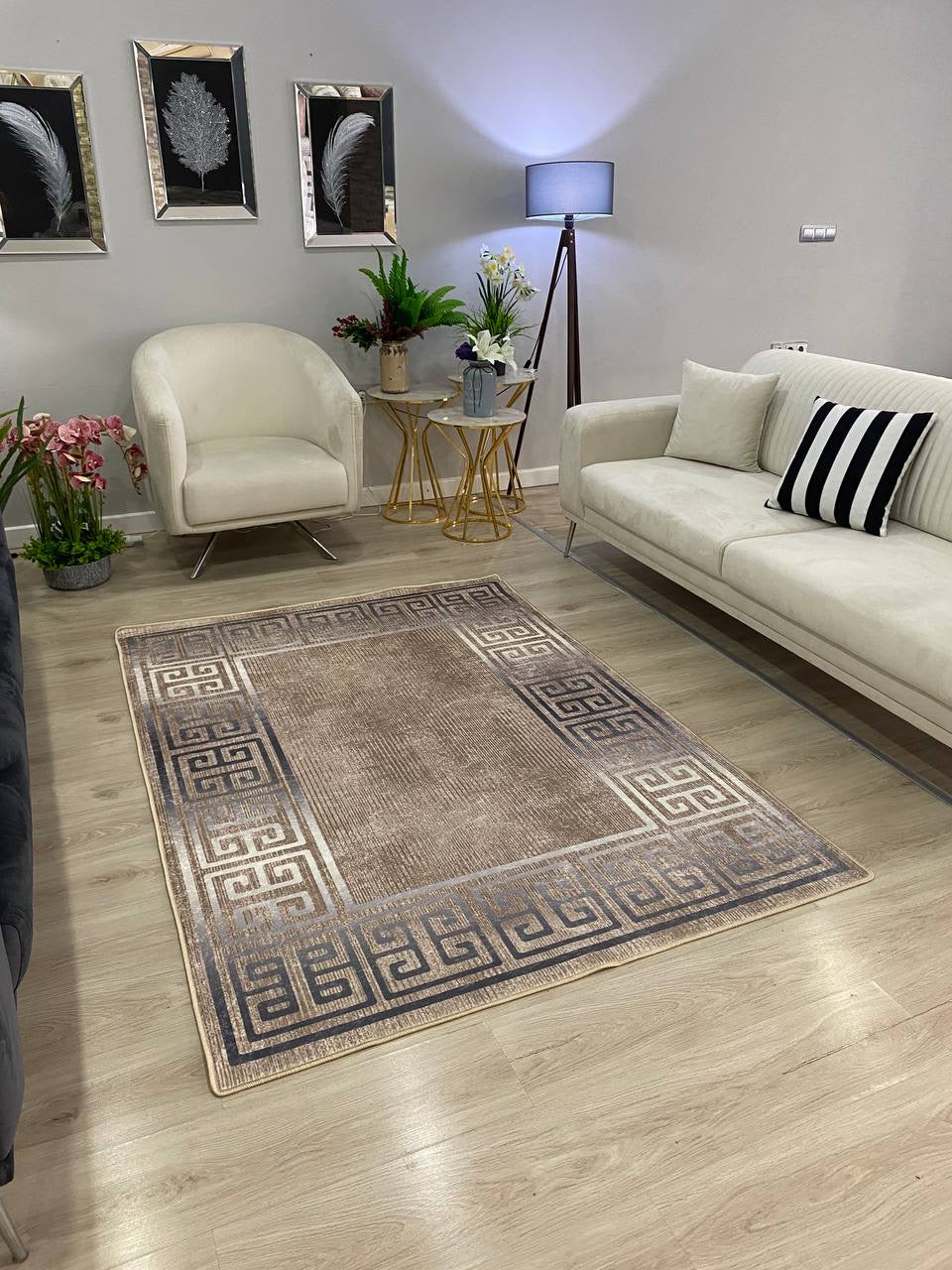 SEDEF VİZON GÜMÜŞ - Kaymaz Deri Taban Makinede Yıkanabilir Salon Oturma Odası Mutfak Halısı