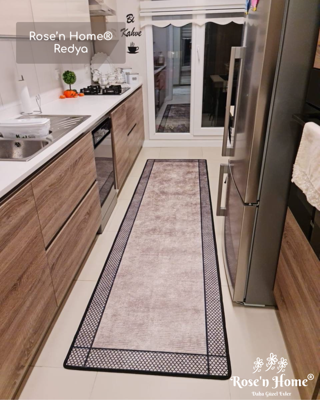 REDYA - Kaymaz Deri Taban Makinede Yıkanabilir Salon Oturma Odası Mutfak Halısı