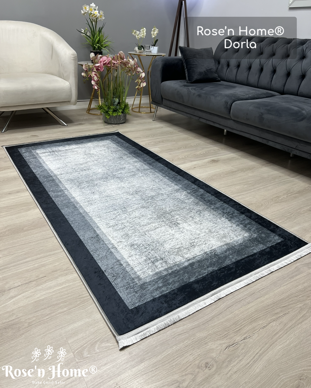 DORLA - Kaymaz Deri Taban Makinede Yıkanabilir Salon Oturma Odası Mutfak Halısı