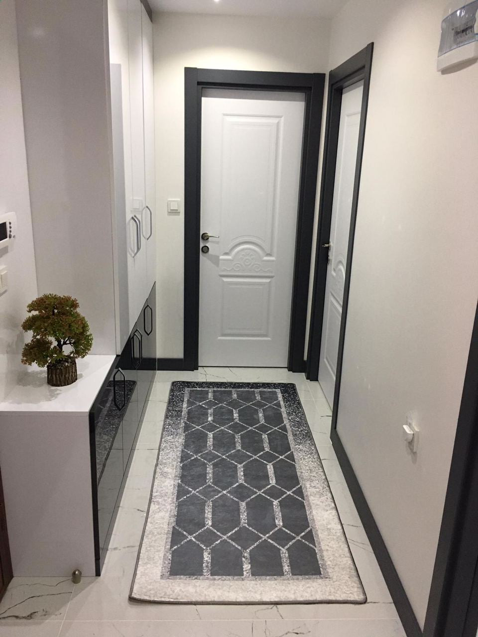 SHİNE GRİ - Kaymaz Deri Taban Makinede Yıkanabilir Salon Oturma Odası Mutfak Halısı