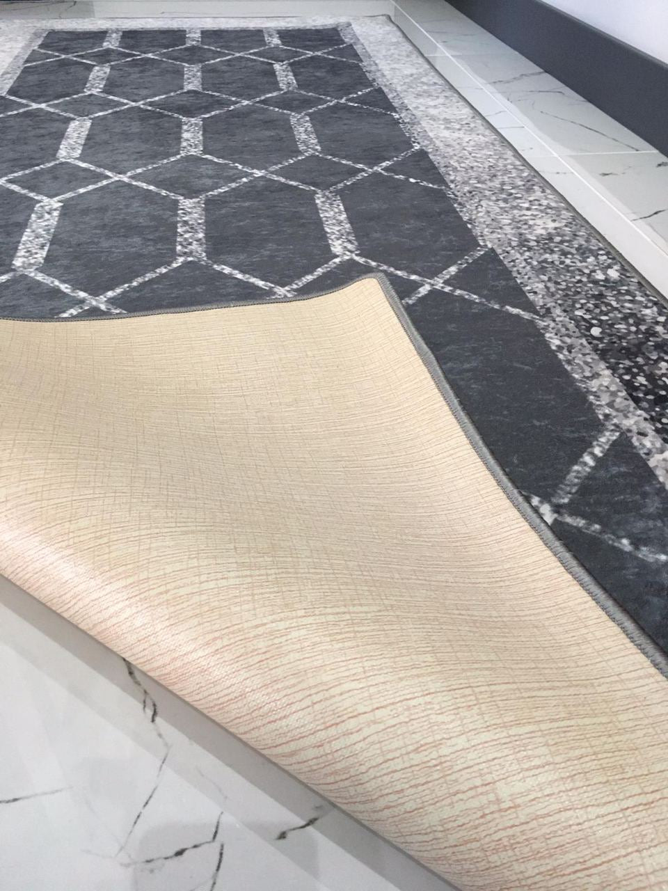SHİNE GRİ - Kaymaz Deri Taban Makinede Yıkanabilir Salon Oturma Odası Mutfak Halısı