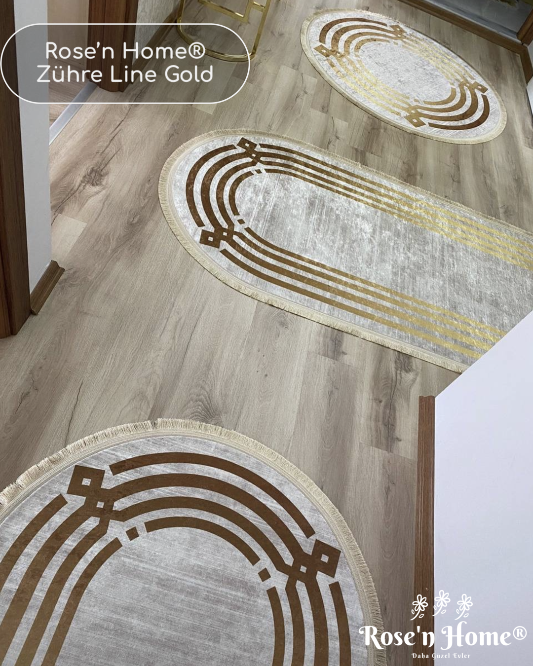 ZÜHRE LİNE GOLD - Kaymaz Deri Taban Makinede Yıkanabilir Salon Oturma Odası Mutfak Halısı