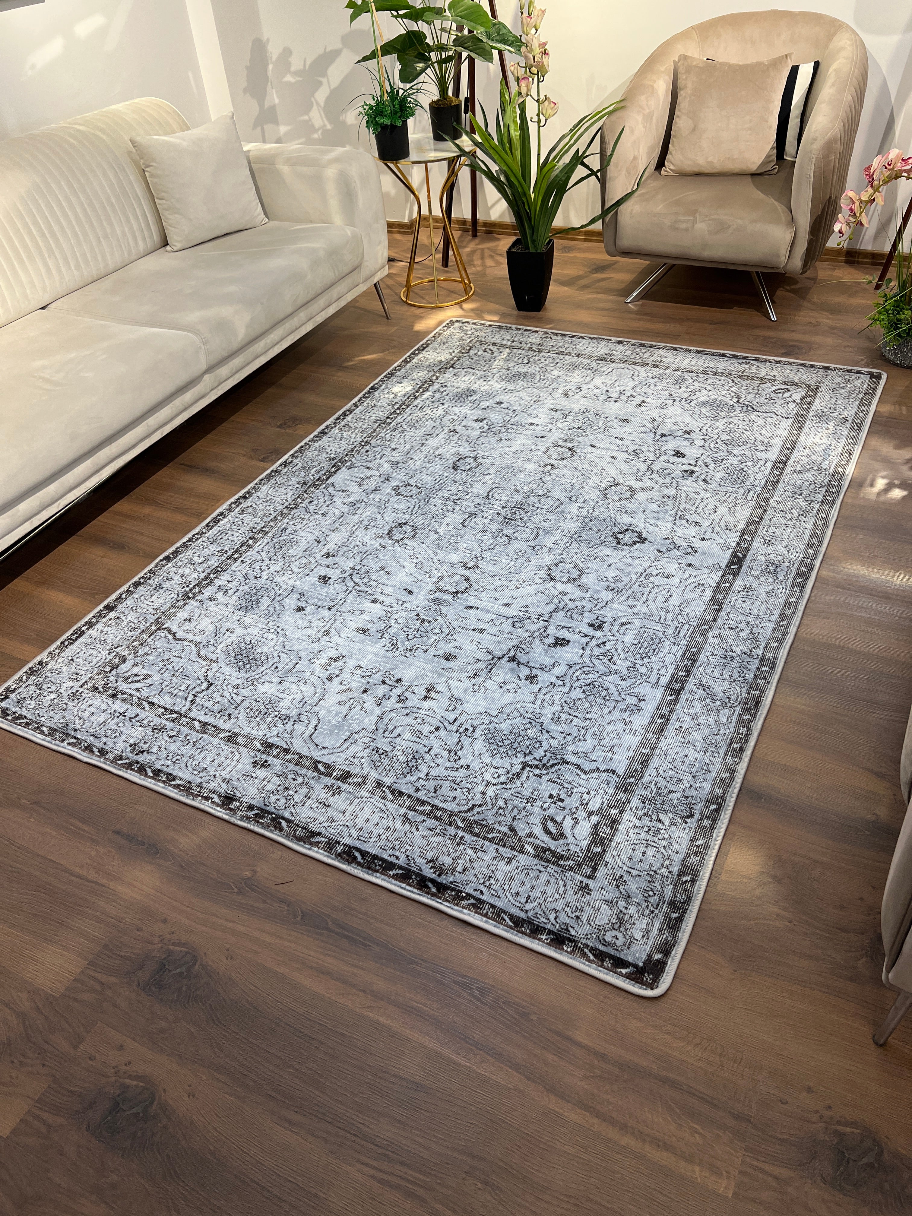 TERRA KAHVE - Kaymaz Deri Taban Makinede Yıkanabilir Salon Oturma Odası Mutfak Halısı