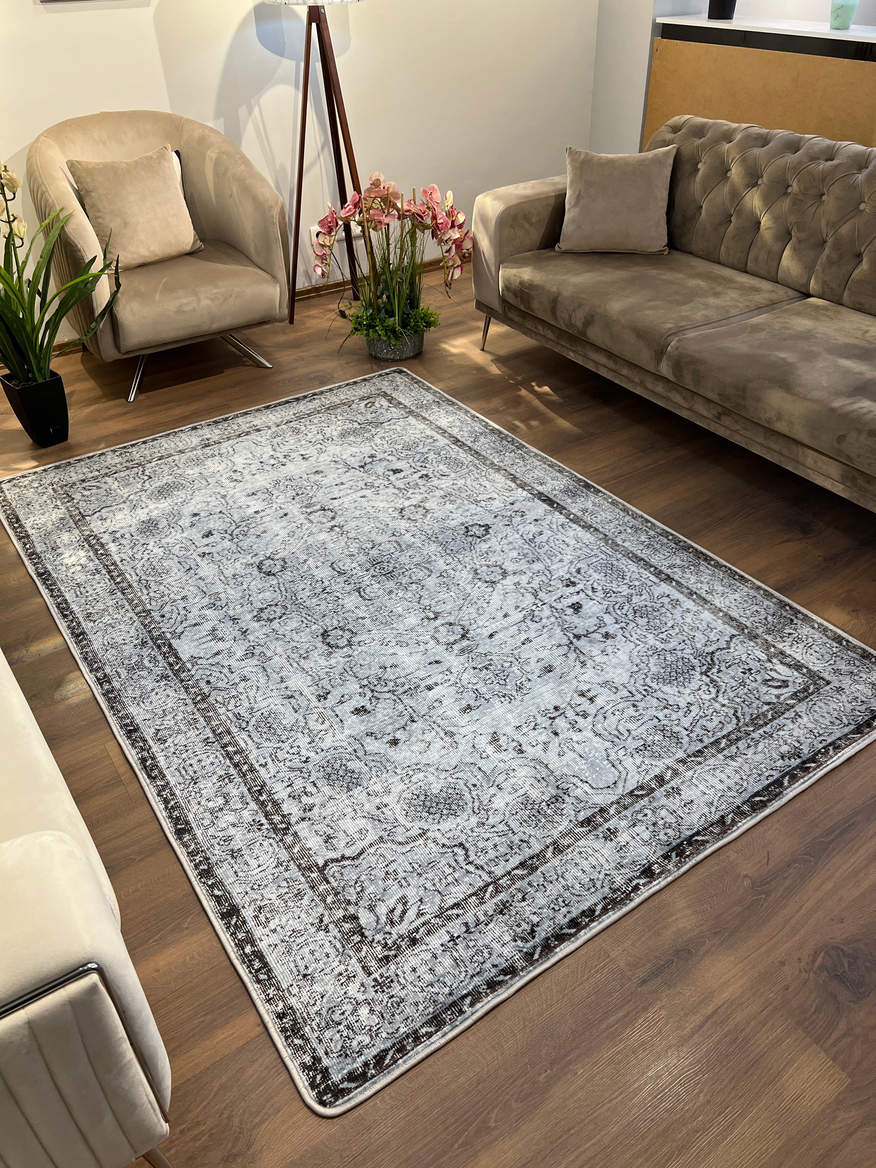 TERRA KAHVE - Kaymaz Deri Taban Makinede Yıkanabilir Salon Oturma Odası Mutfak Halısı