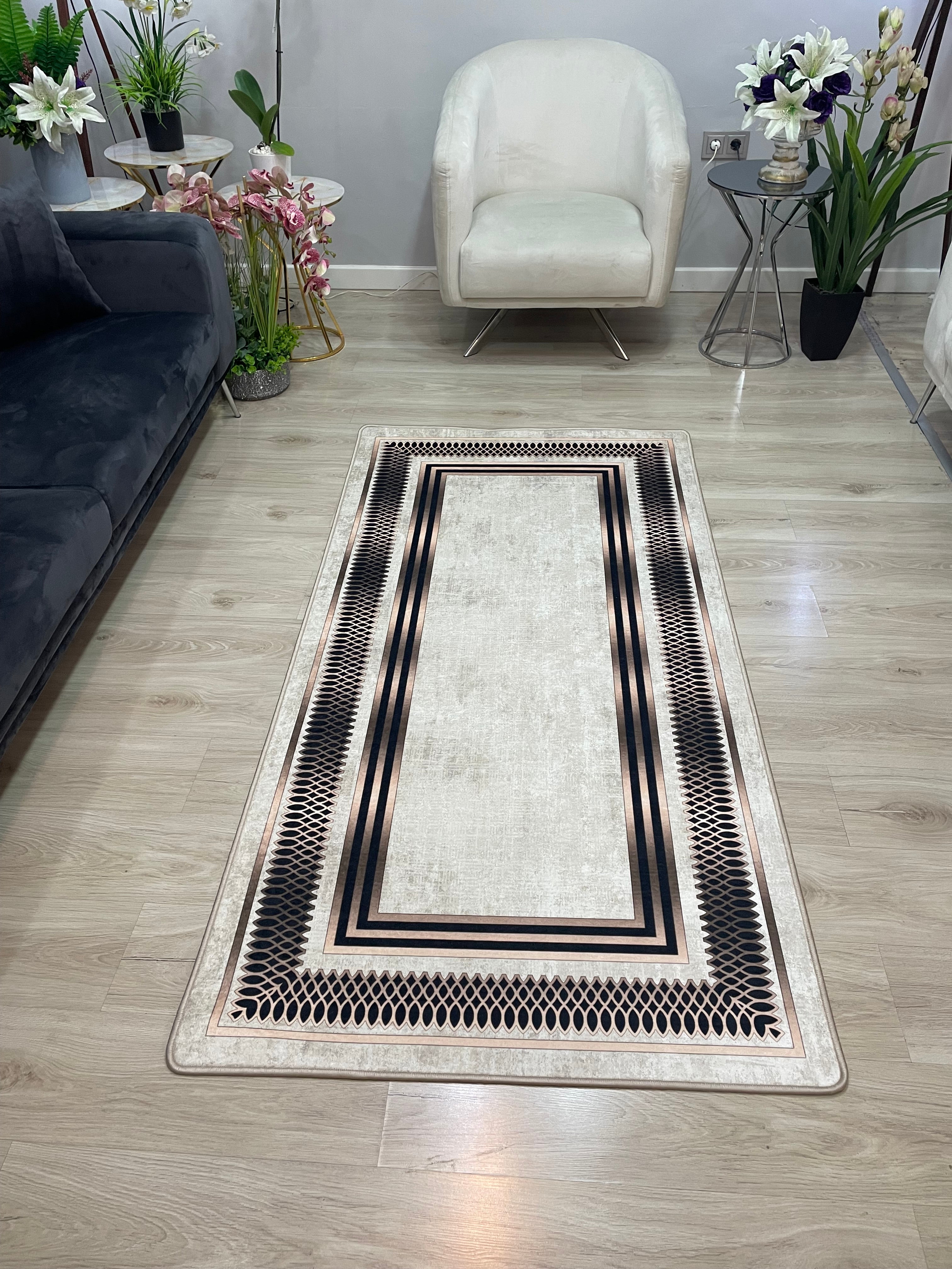 TORONTO BRONZ - Kaymaz Deri Taban Makinede Yıkanabilir Salon Oturma Odası Mutfak Halısı