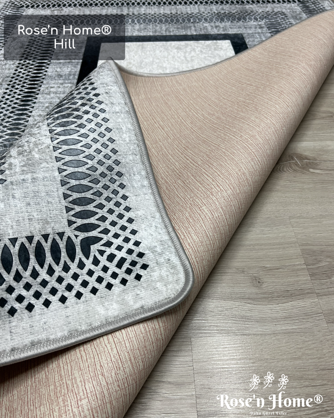 HİLL - Kaymaz Deri Taban Makinede Yıkanabilir Salon Oturma Odası Mutfak Halısı