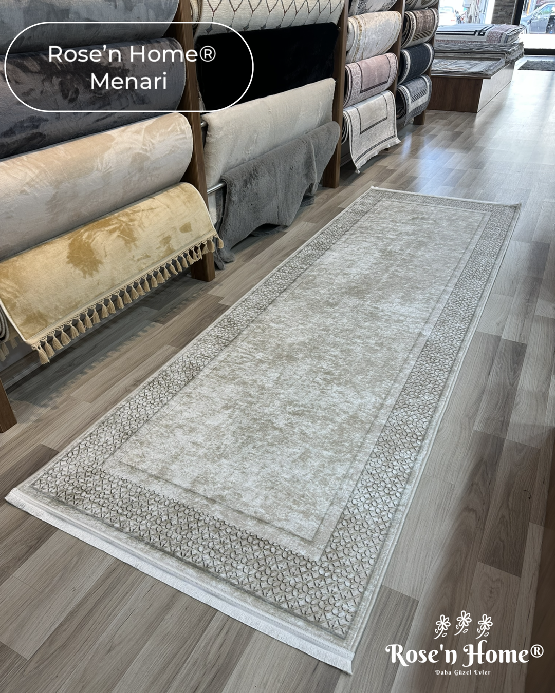 MENARİ - Kaymaz Deri Taban Makinede Yıkanabilir Salon Oturma Odası Mutfak Halısı