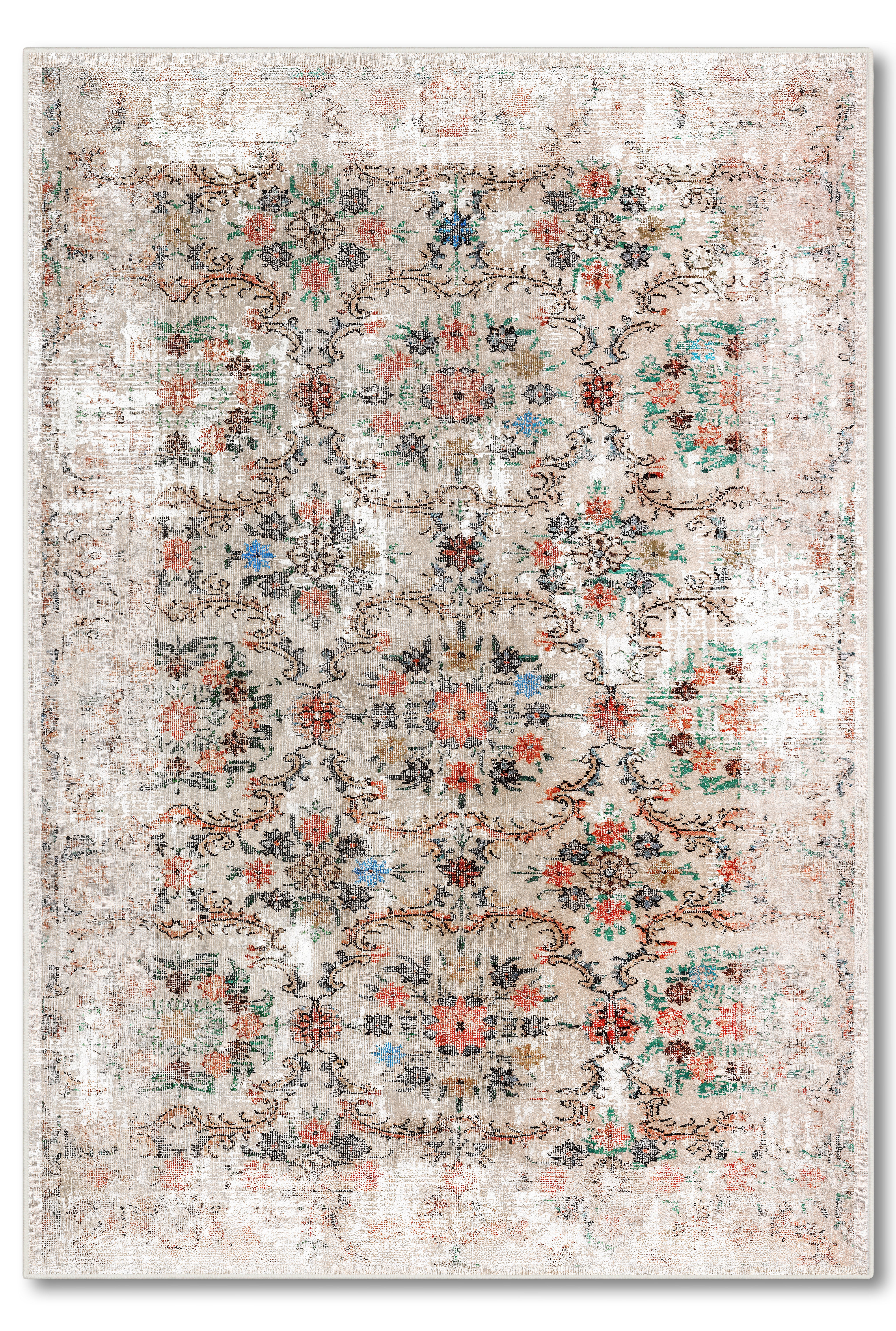 yıkanabilir kaymaz taban şönil dokuma halı 80x150 krem; renkli