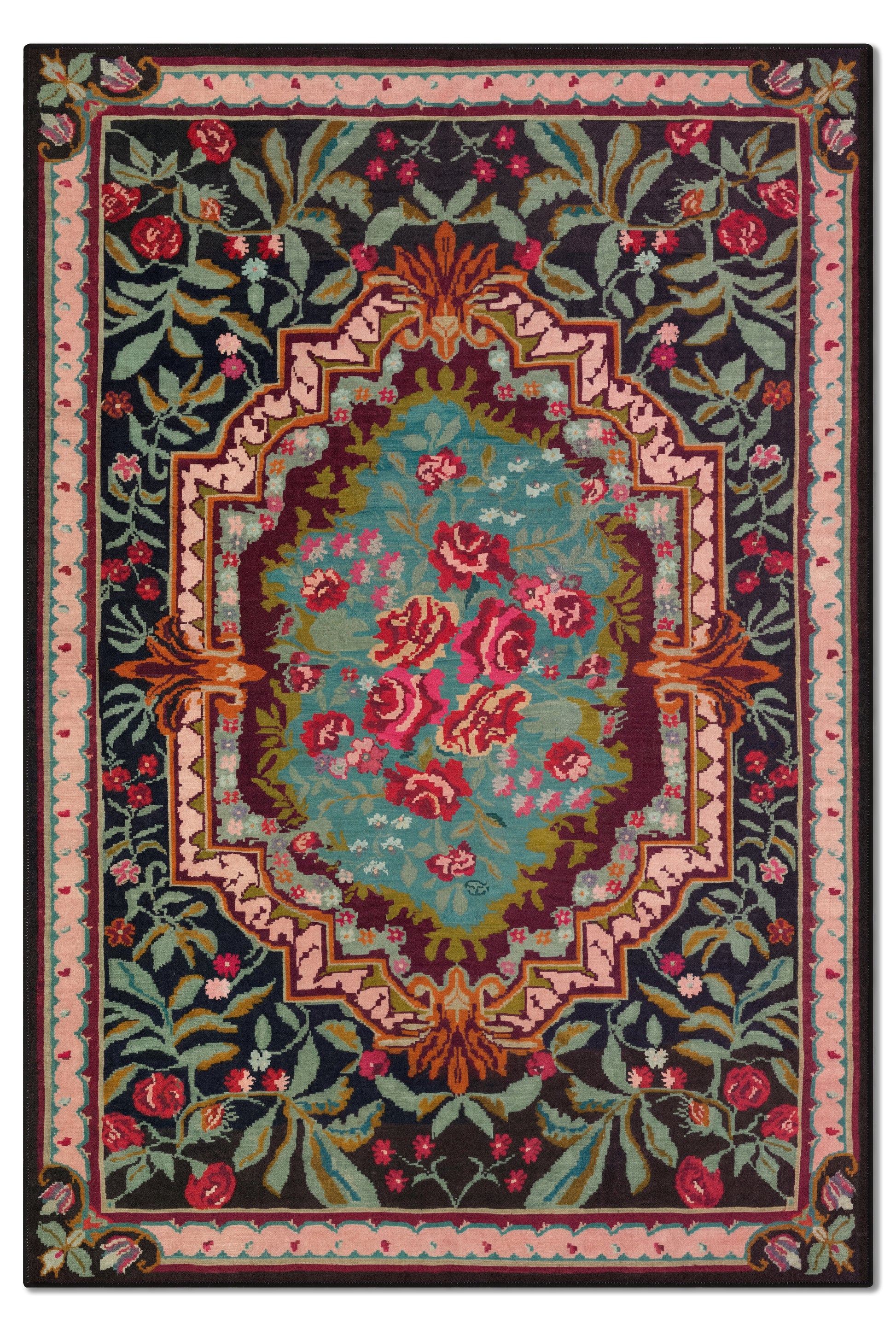 yıkanabilir kaymaz taban şönil dokuma halı 80x150 siyah; renkli