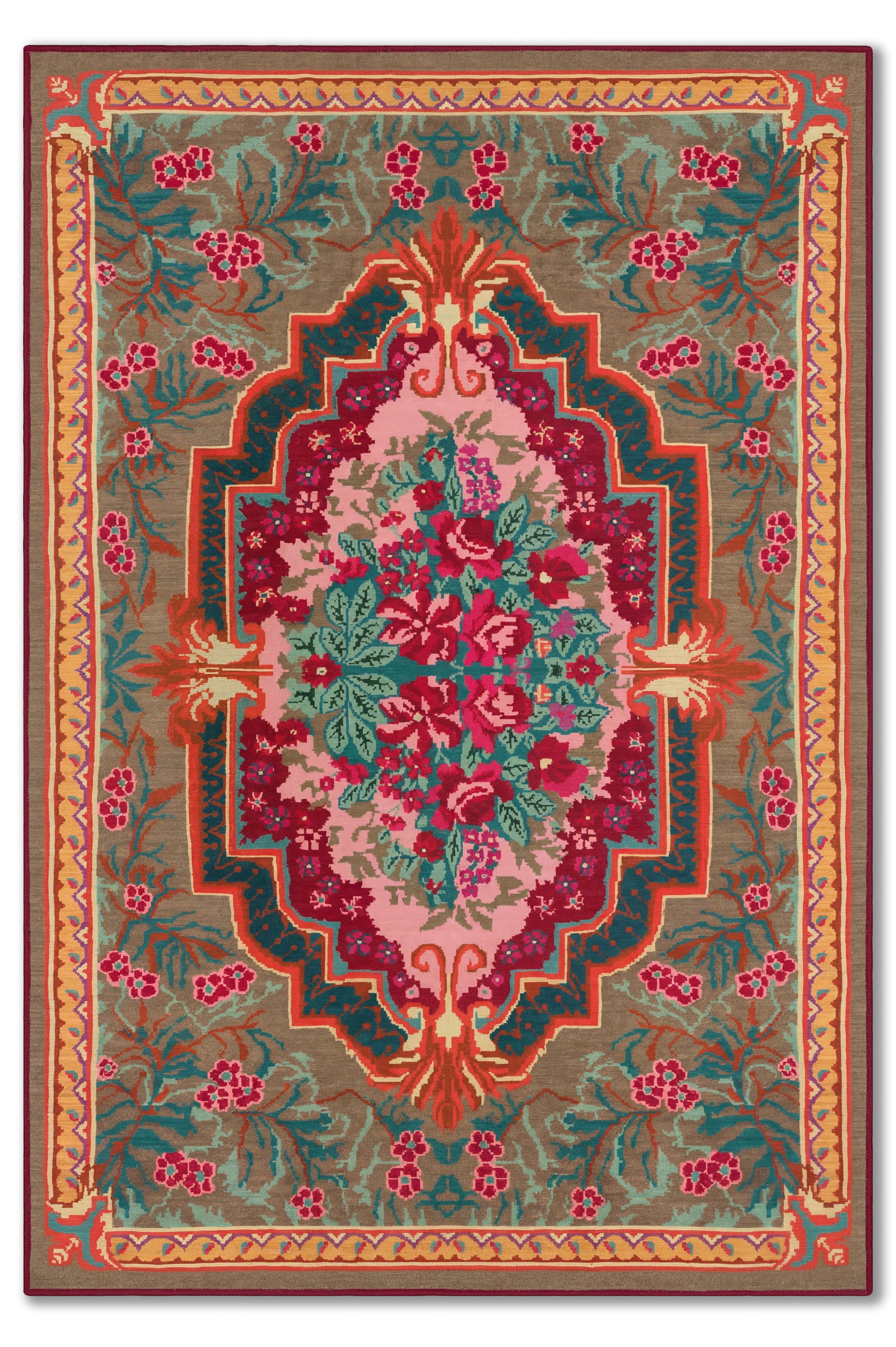 yıkanabilir kaymaz taban şönil dokuma halı 80x150 kahverengi; turuncu; renkli