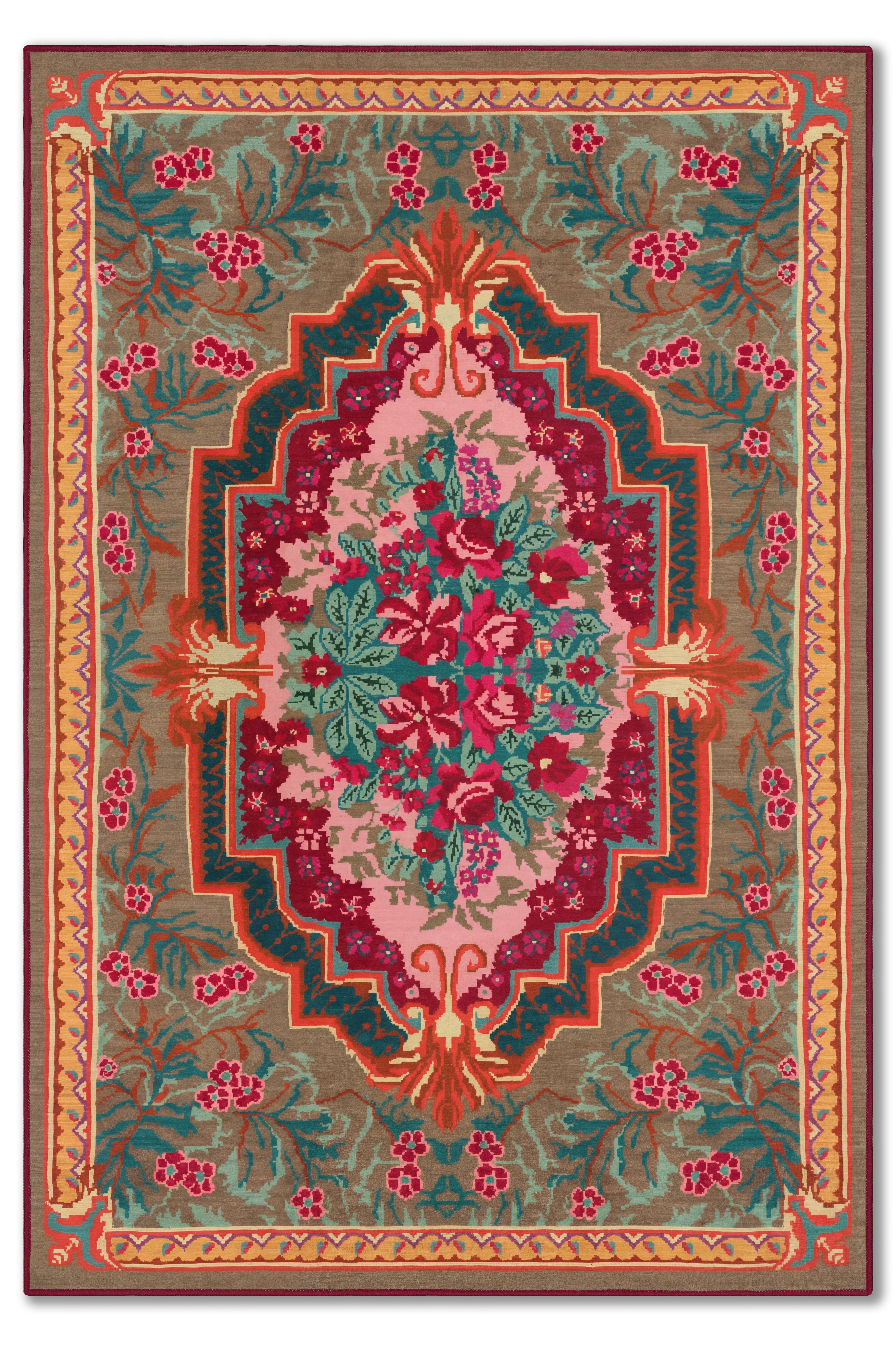 yıkanabilir kaymaz taban şönil dokuma halı 80x150 kahverengi; turuncu; renkli
