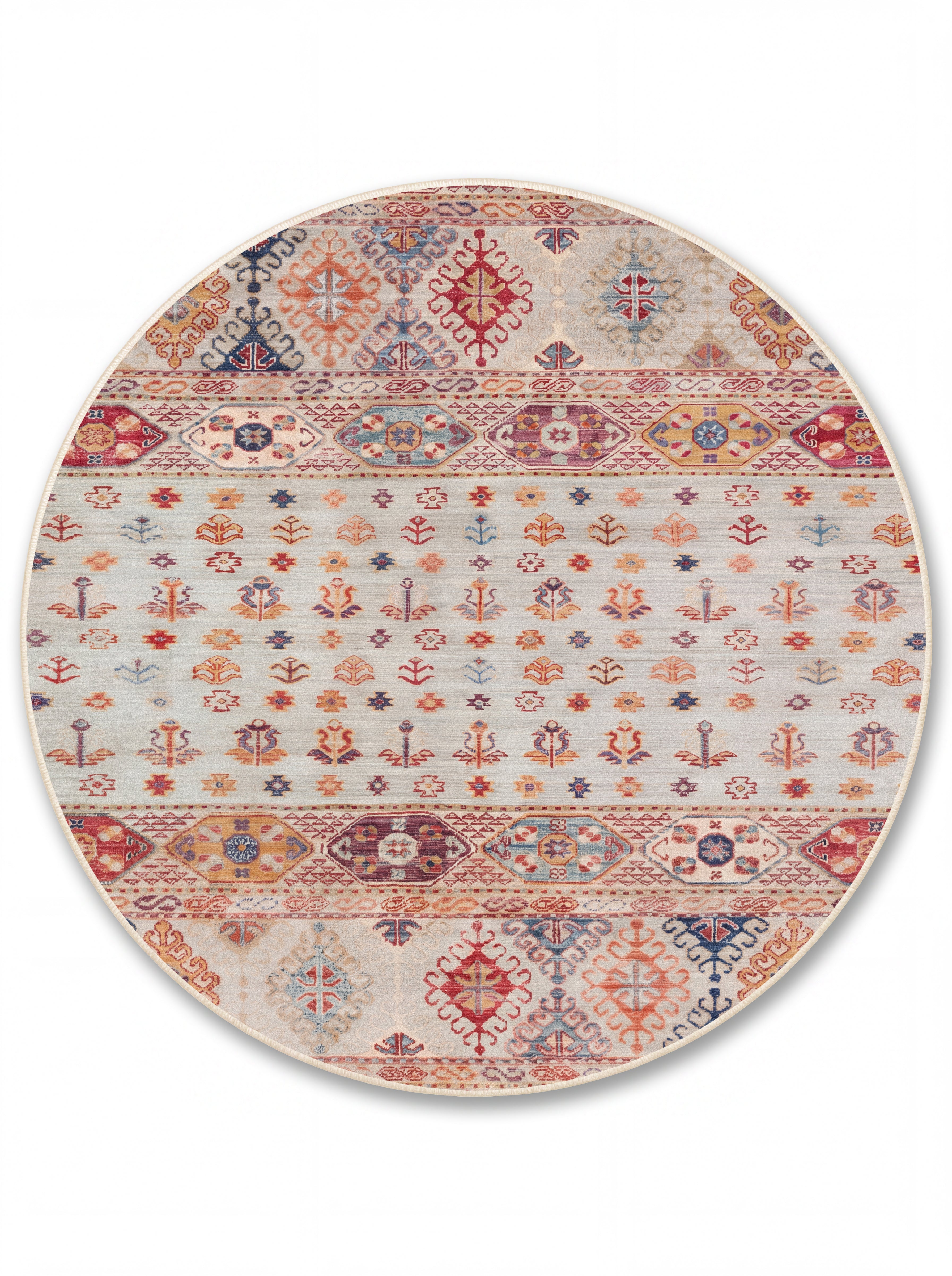 yıkanabilir kaymaz taban şönil dokuma halı 140x200 krem; renkli