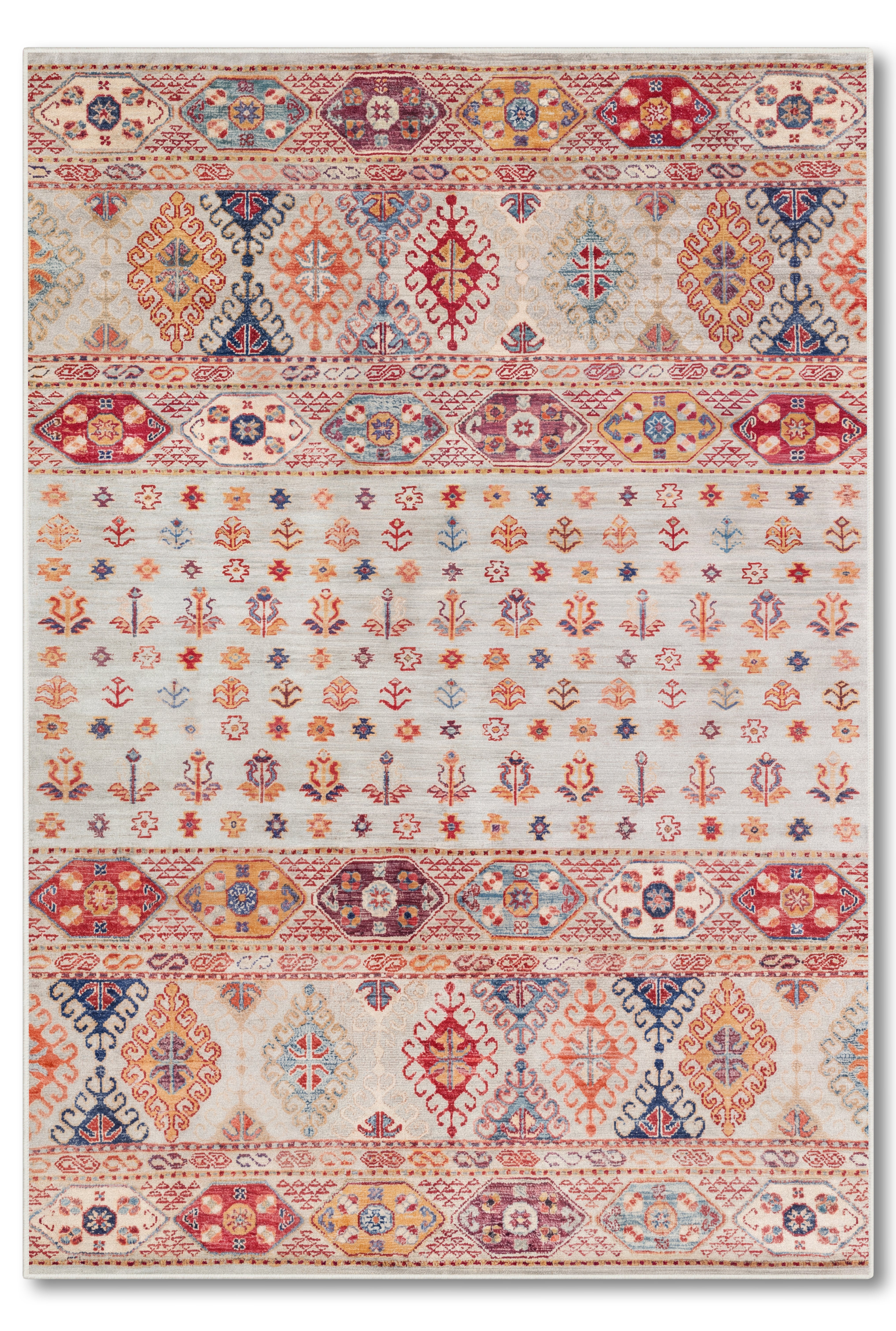 yıkanabilir kaymaz taban şönil dokuma halı 80x150 krem; renkli
