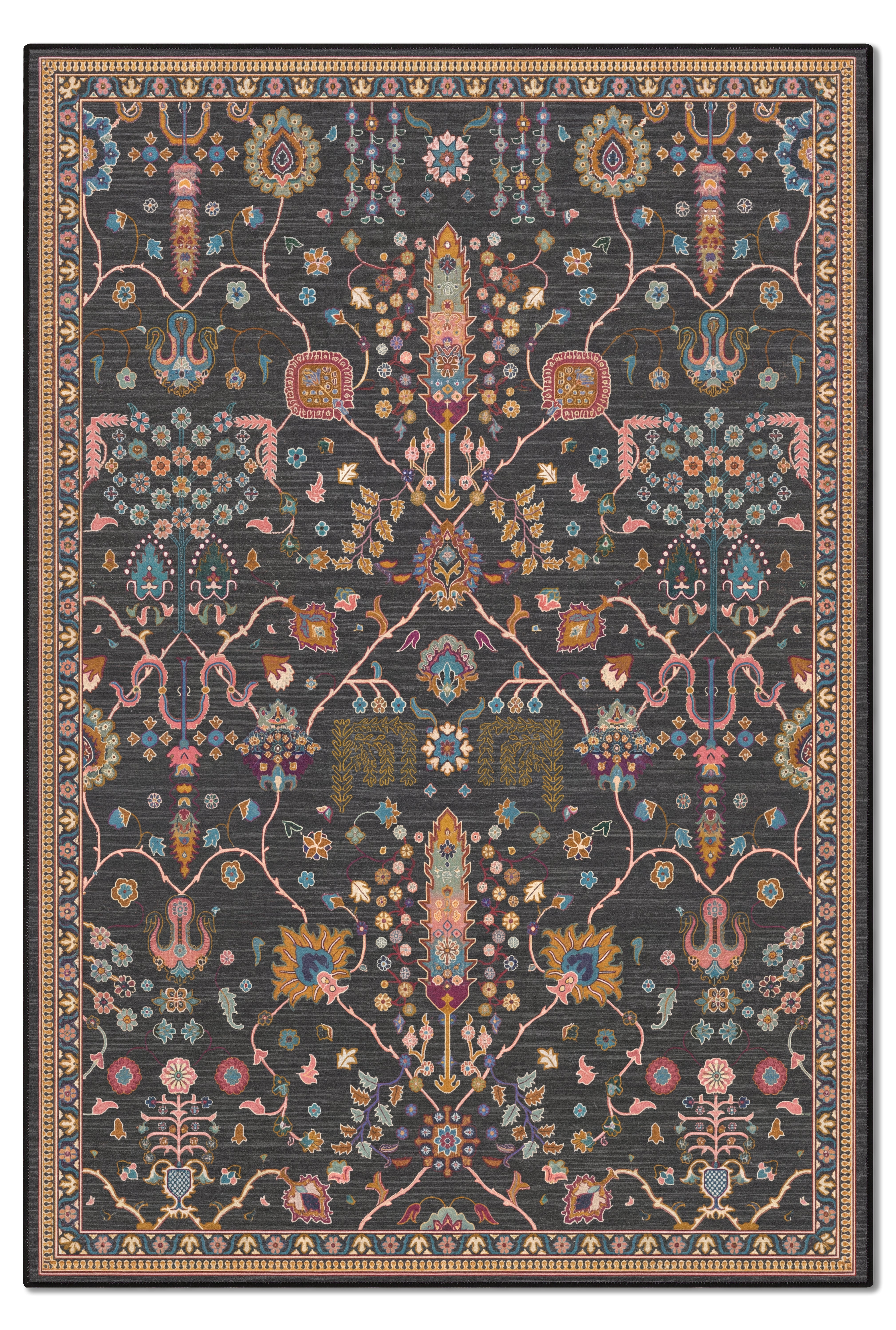 yıkanabilir kaymaz taban şönil dokuma halı 80x150 antrasit; renkli