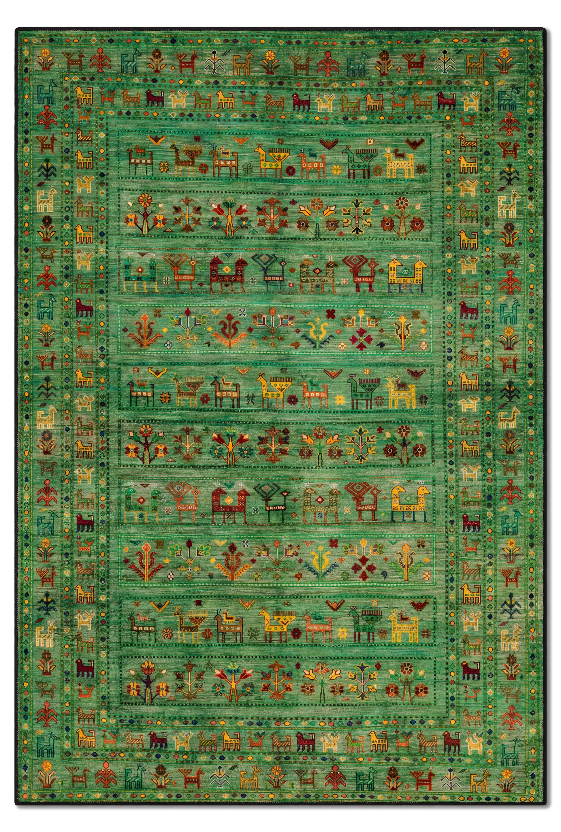 yıkanabilir kaymaz taban şönil dokuma halı 80x150 yesil; renkli
