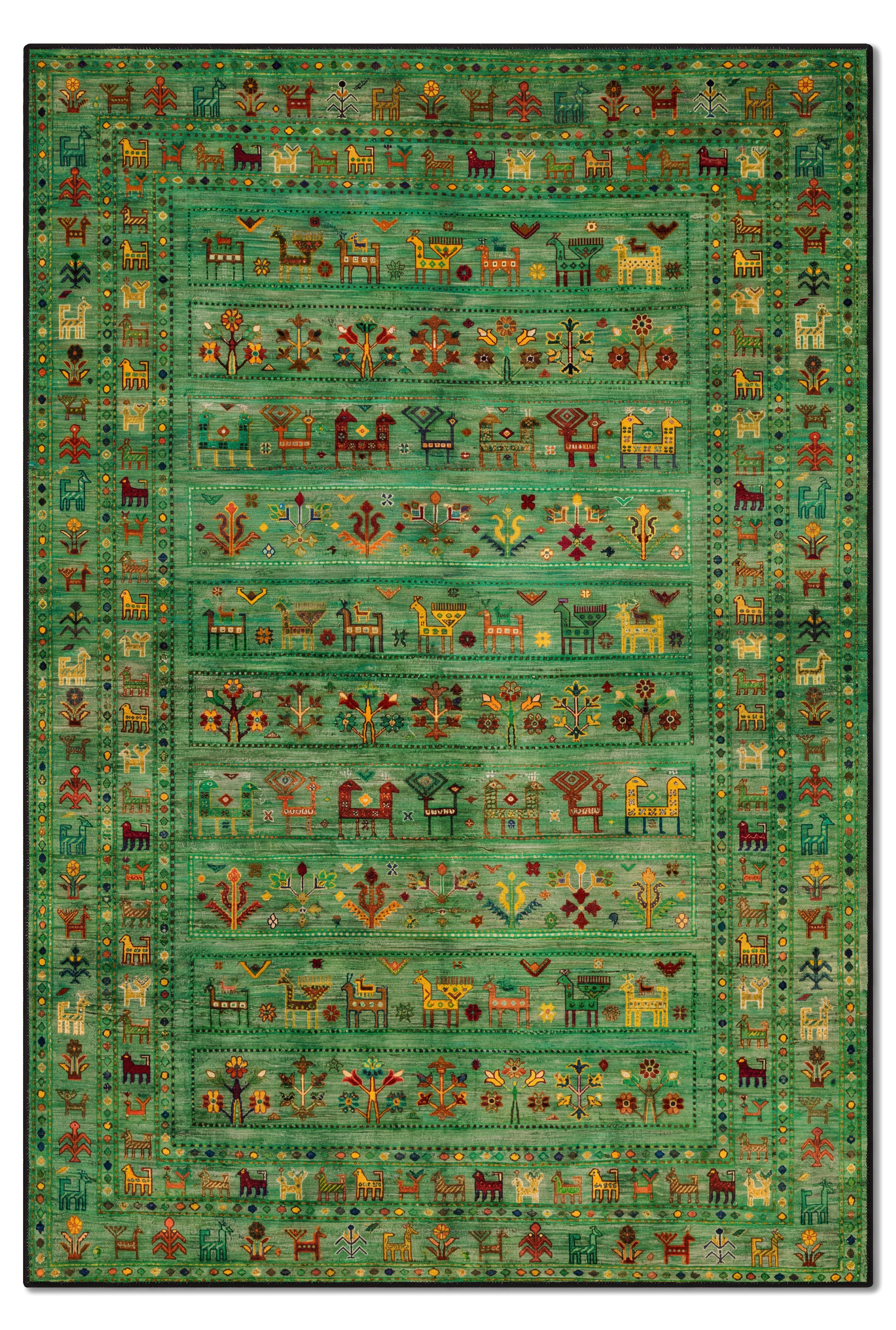 yıkanabilir kaymaz taban şönil dokuma halı 80x150 yesil; renkli