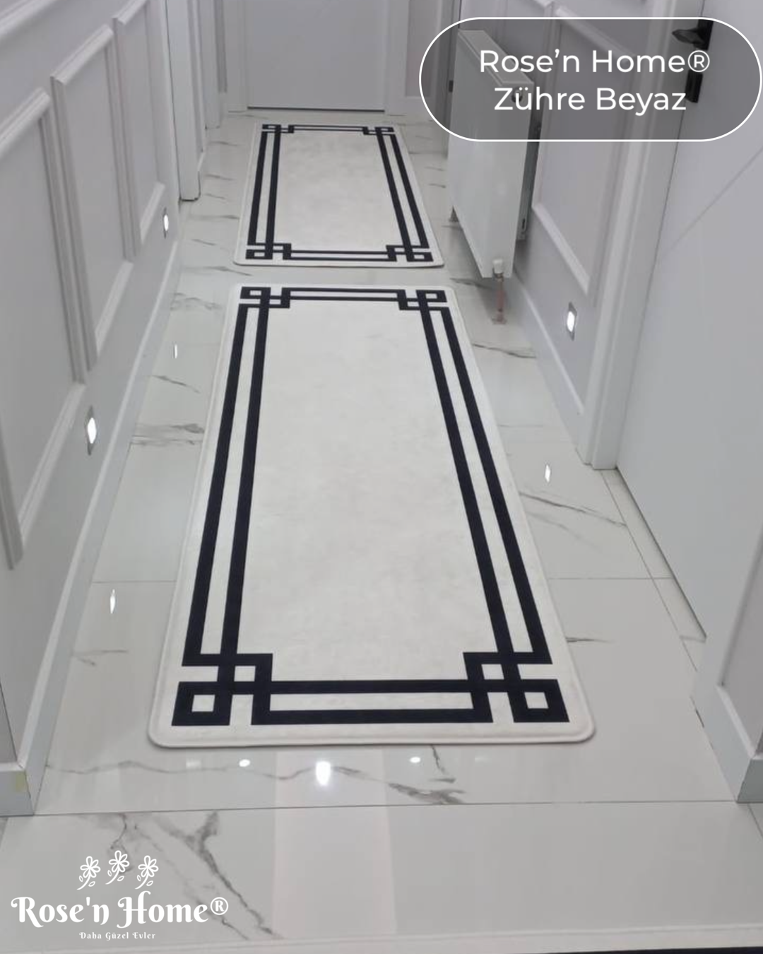 ZÜHRE BEYAZ - Kaymaz Deri Taban Makinede Yıkanabilir Salon Oturma Odası Mutfak Halısı