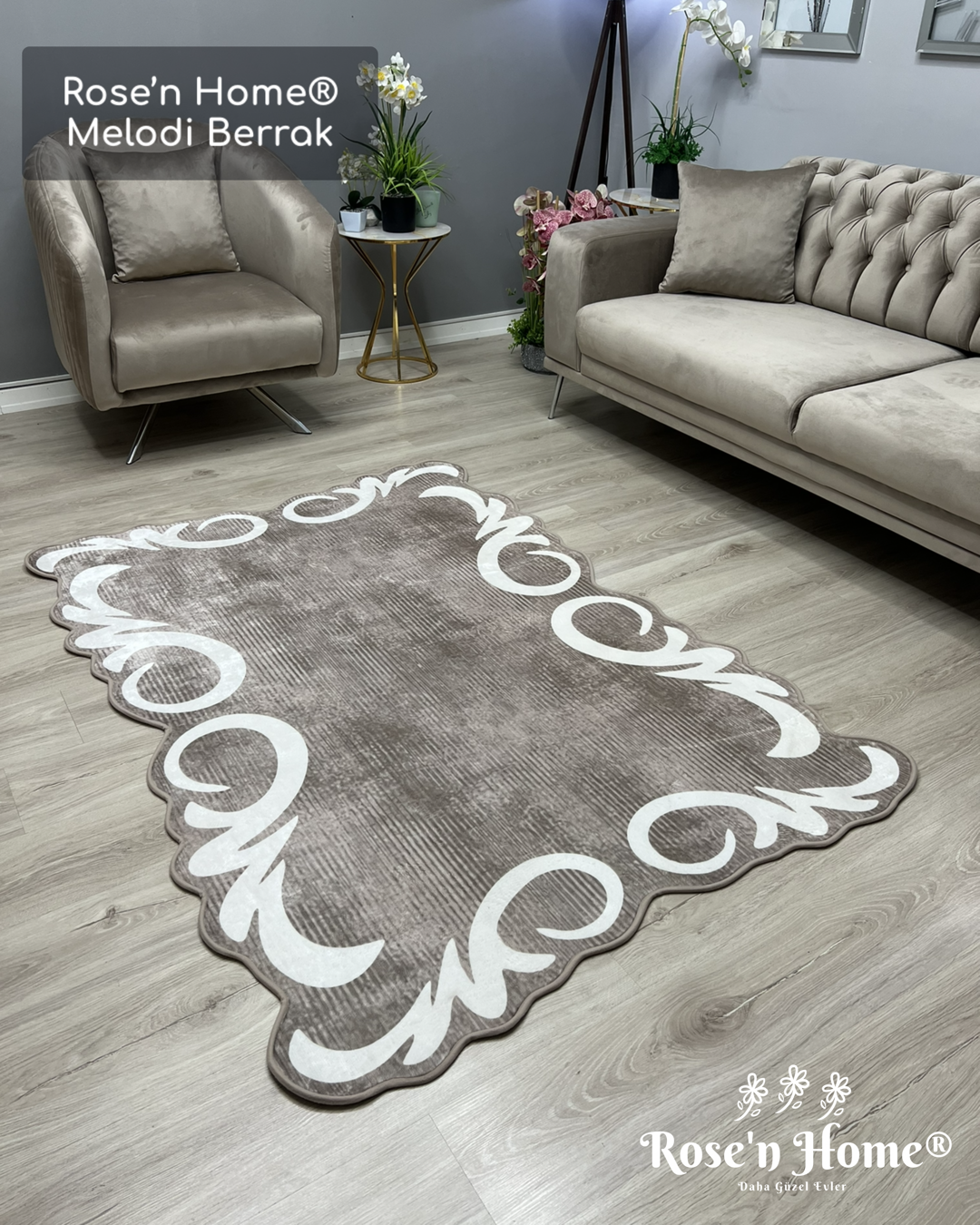 MELODİ BERRAK VİZON - Kaymaz Deri Taban Makinede Yıkanabilir Salon Oturma Odası Mutfak Halısı