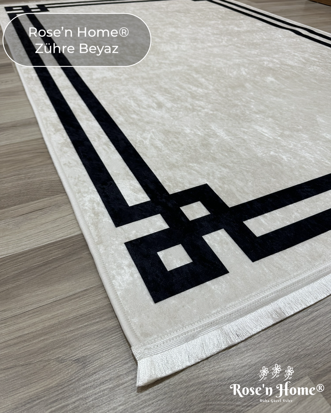 ZÜHRE BEYAZ - Kaymaz Deri Taban Makinede Yıkanabilir Salon Oturma Odası Mutfak Halısı