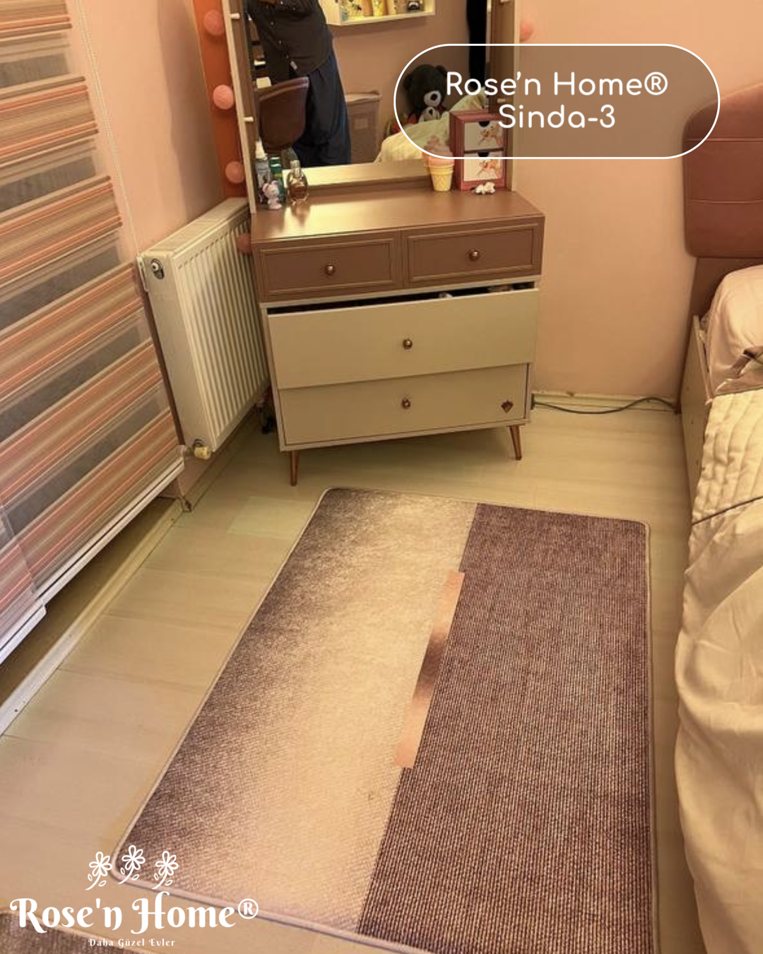 SİNDA-3 - Kaymaz Deri Taban Makinede Yıkanabilir Salon Oturma Odası Mutfak Halısı