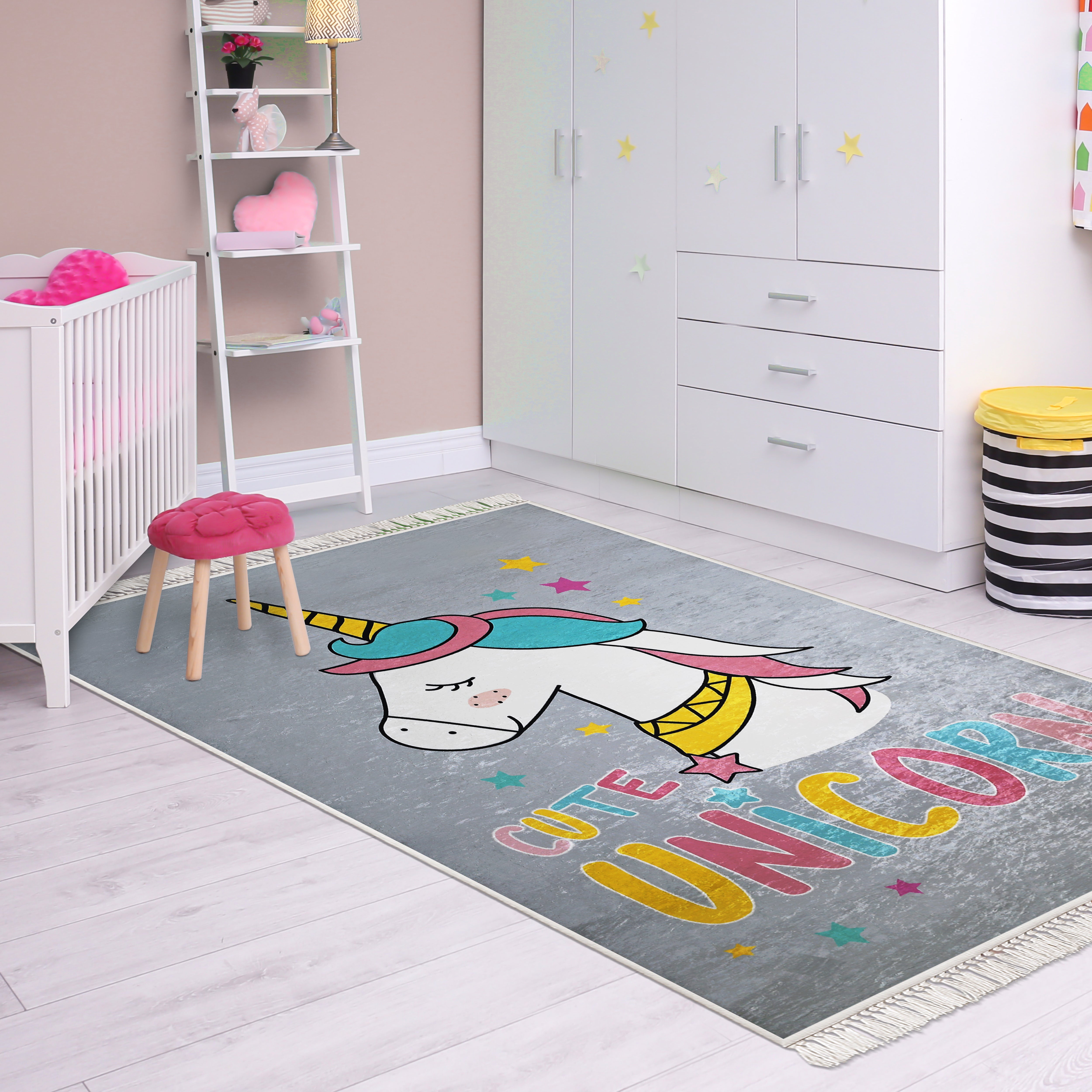 CUTE HORSE - Kaymaz Deri Taban Makinede Yıkanabilir Salon Oturma Odası Mutfak Halısı