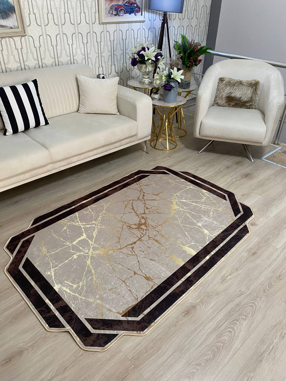 FRAME FORM BRİLL - Kaymaz Deri Taban Makinede Yıkanabilir Salon Oturma Odası Mutfak Halısı