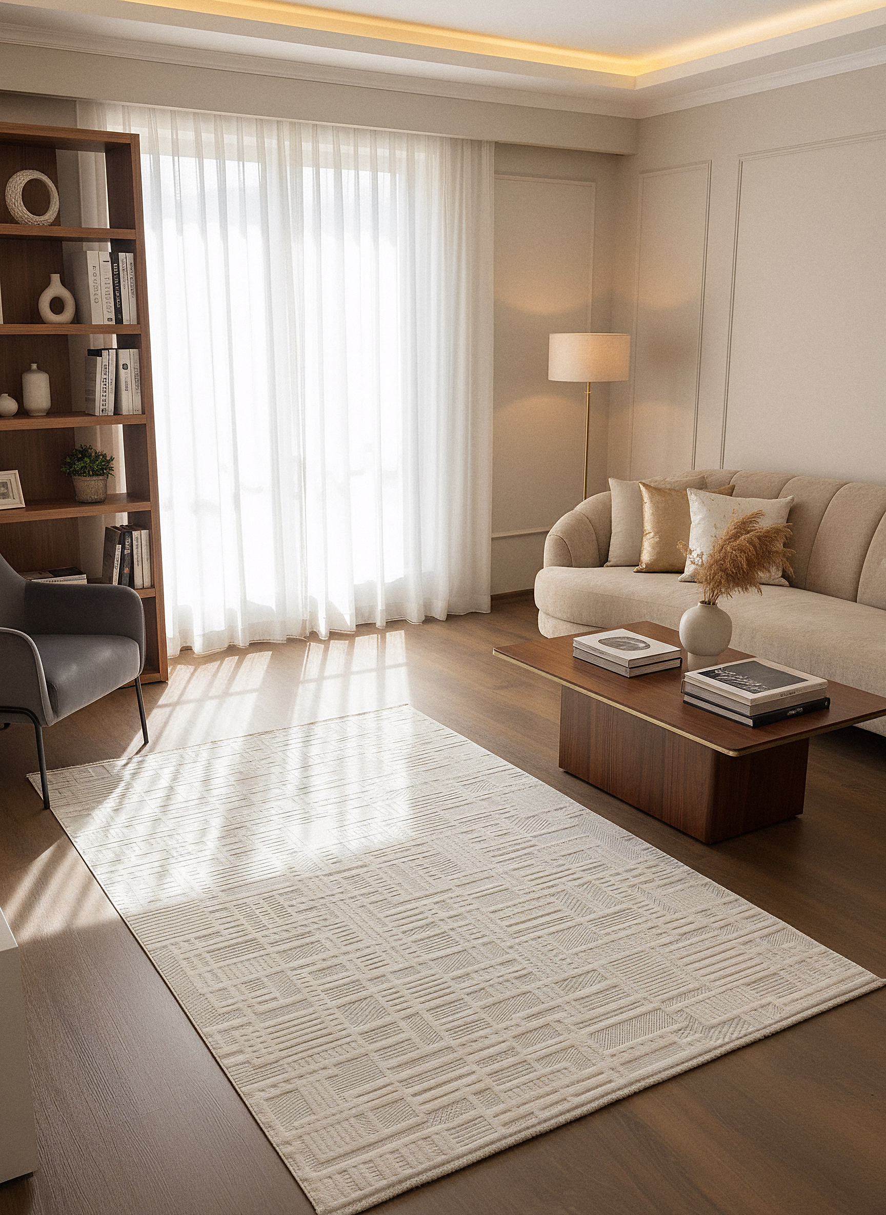 MYRA 448 Krem Geometrik Desenli Modern Salon Mutfak Koridor Balkon Halısı