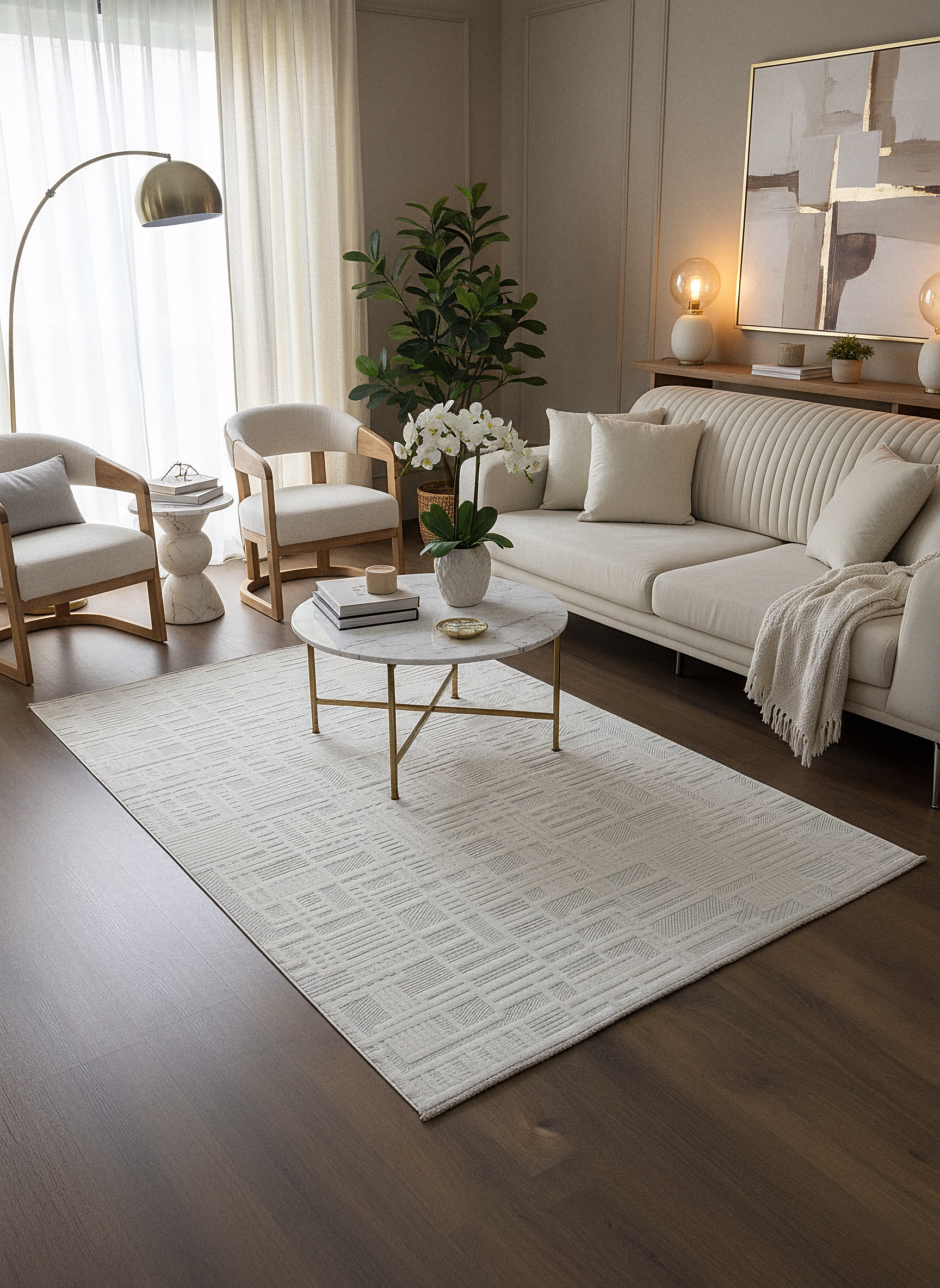 MYRA 448 Krem Geometrik Desenli Modern Salon Mutfak Koridor Balkon Halısı
