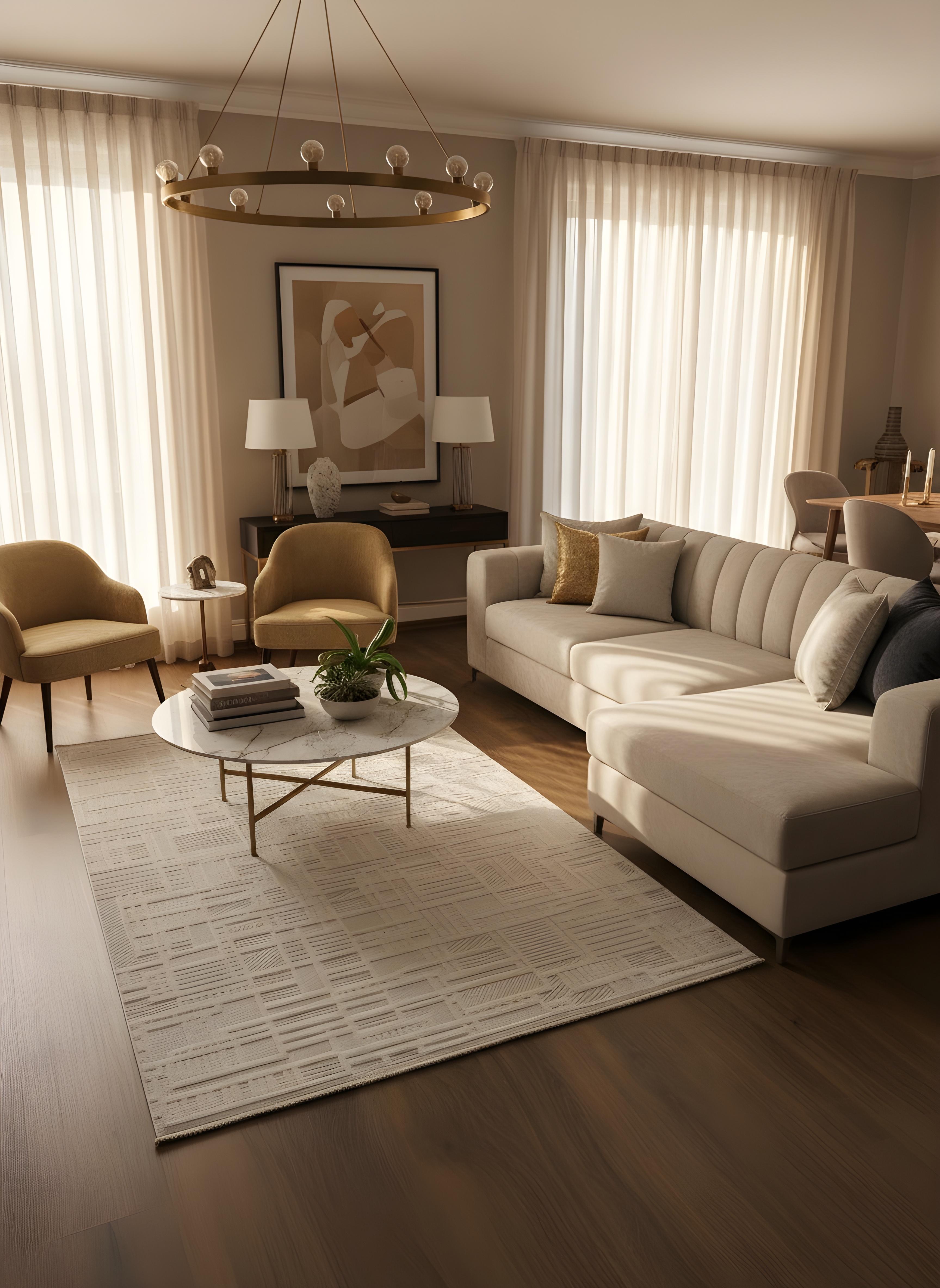 MYRA 448 Bej Geometrik Desenli Modern Salon Mutfak Koridor Balkon Halısı