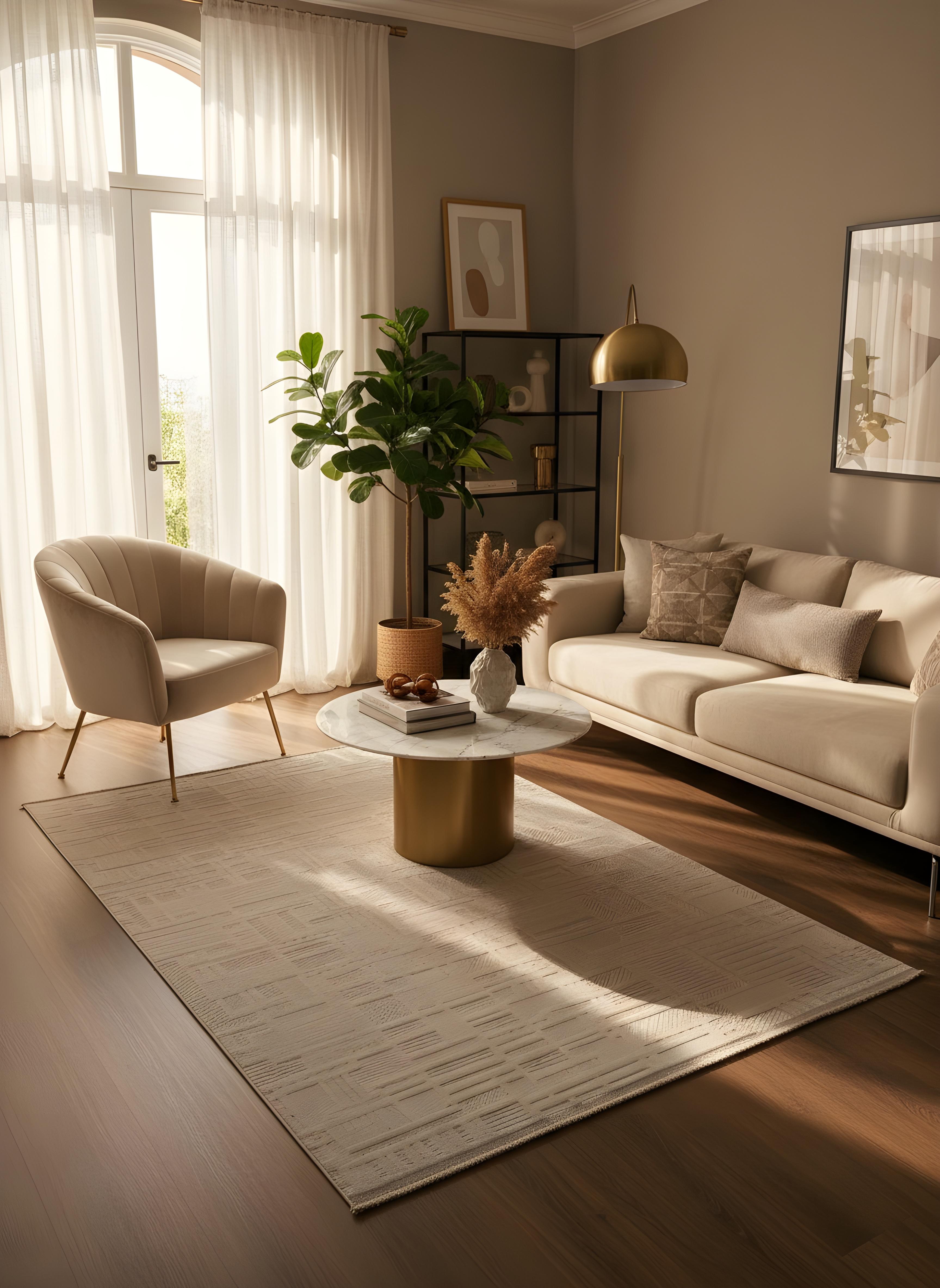 MYRA 448 Bej Geometrik Desenli Modern Salon Mutfak Koridor Balkon Halısı