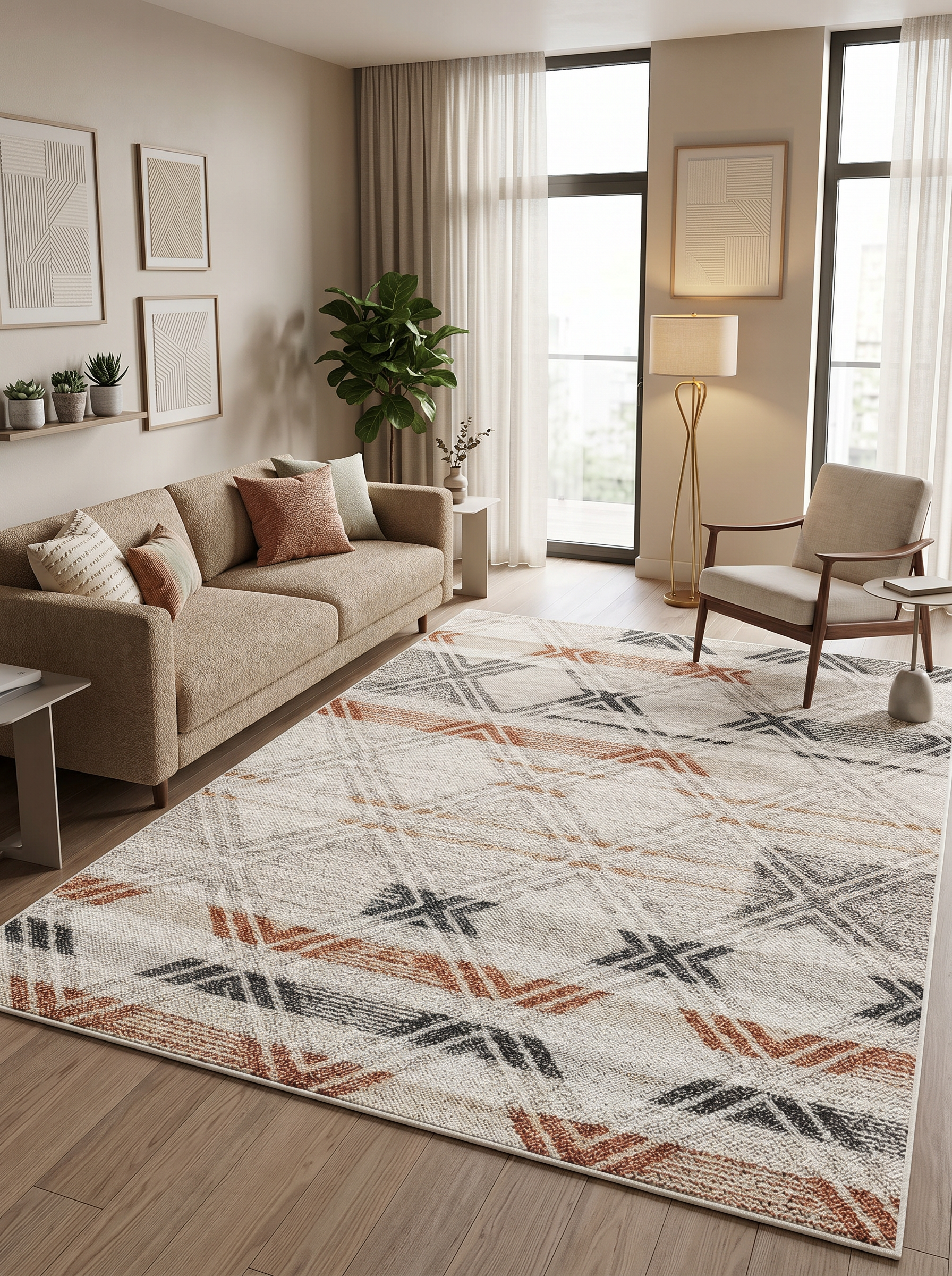 yıkanabilir kaymaz taban şönil dokuma halı 200x250 (5 m²) gri; kahverengi