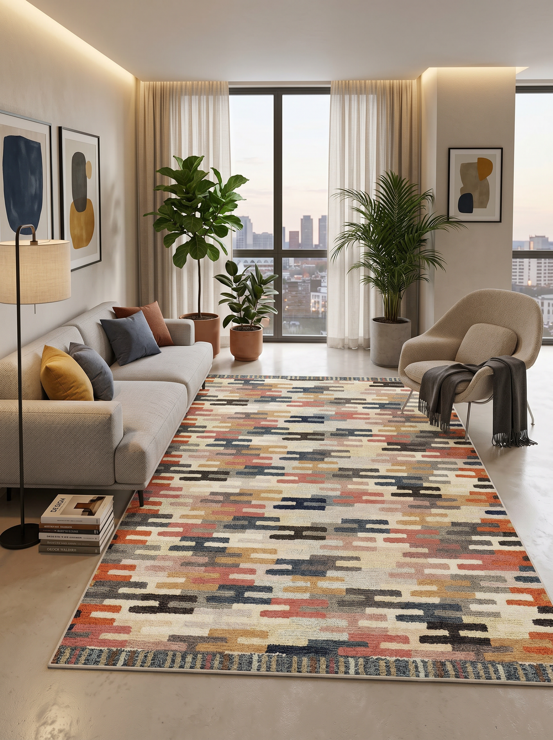 yıkanabilir kaymaz taban şönil dokuma halı 200x290 (6 m²) renkli