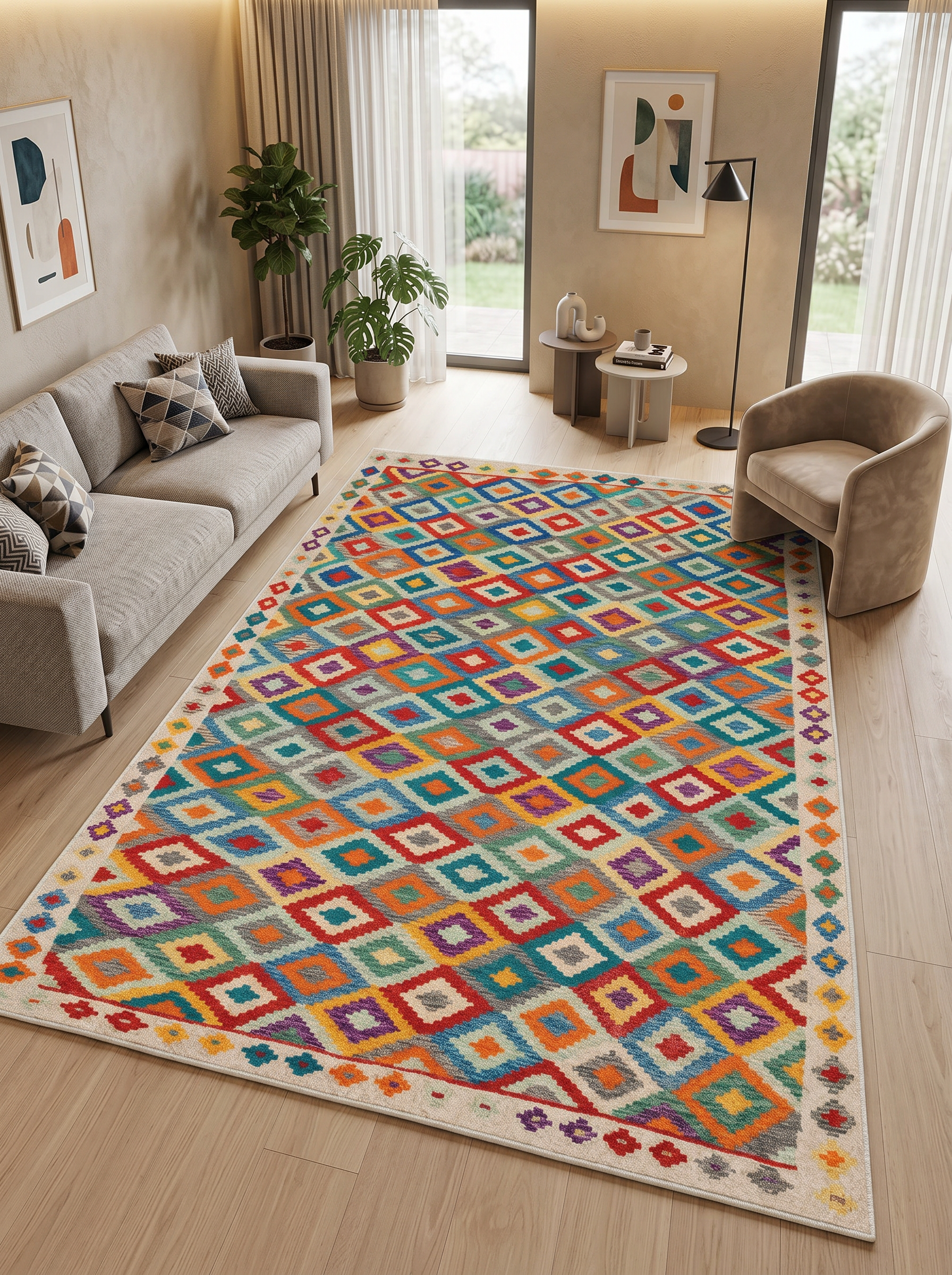 yıkanabilir kaymaz taban şönil dokuma halı 120x180 renkli
