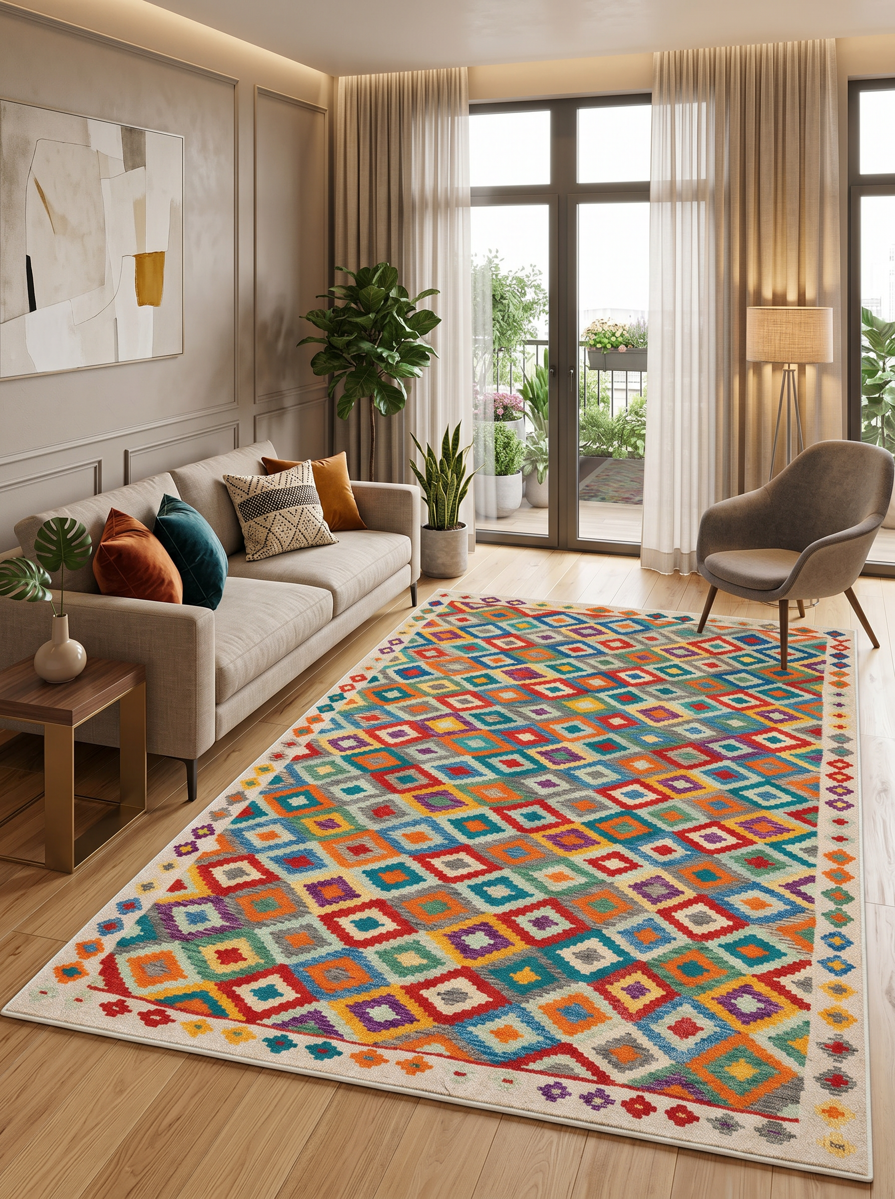 yıkanabilir kaymaz taban şönil dokuma halı 200x250 (5 m²) renkli
