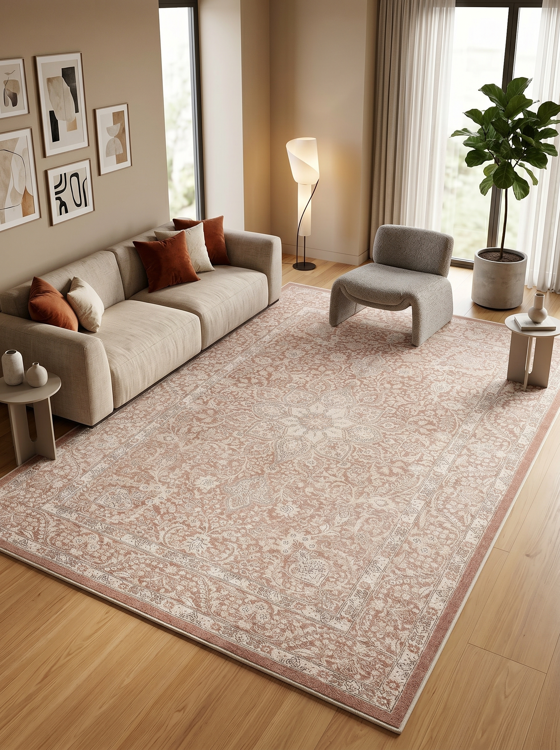 yıkanabilir kaymaz taban şönil dokuma halı 100x200 kahverengi; krem