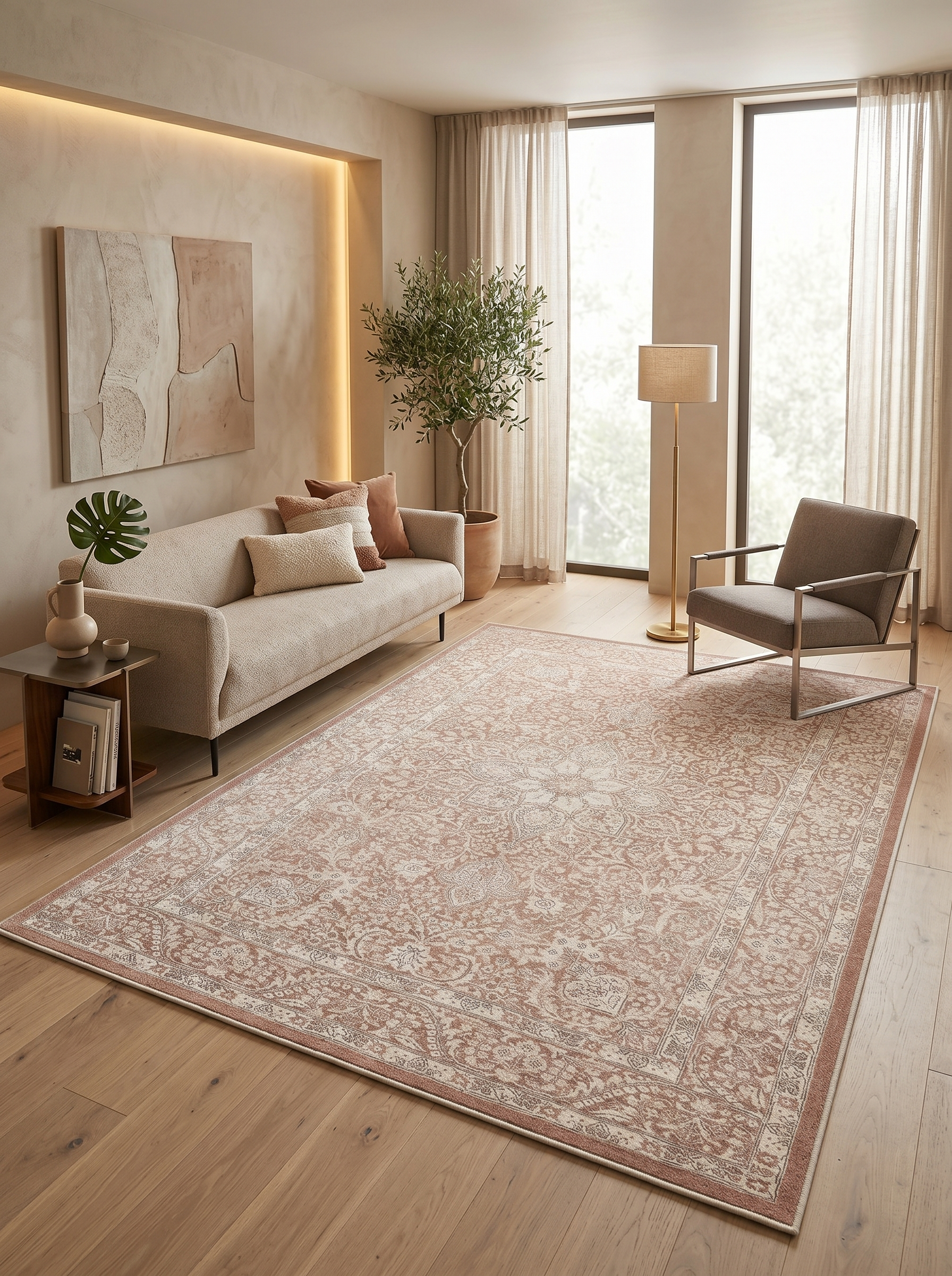 yıkanabilir kaymaz taban şönil dokuma halı 200x250 (5 m²) kahverengi; krem