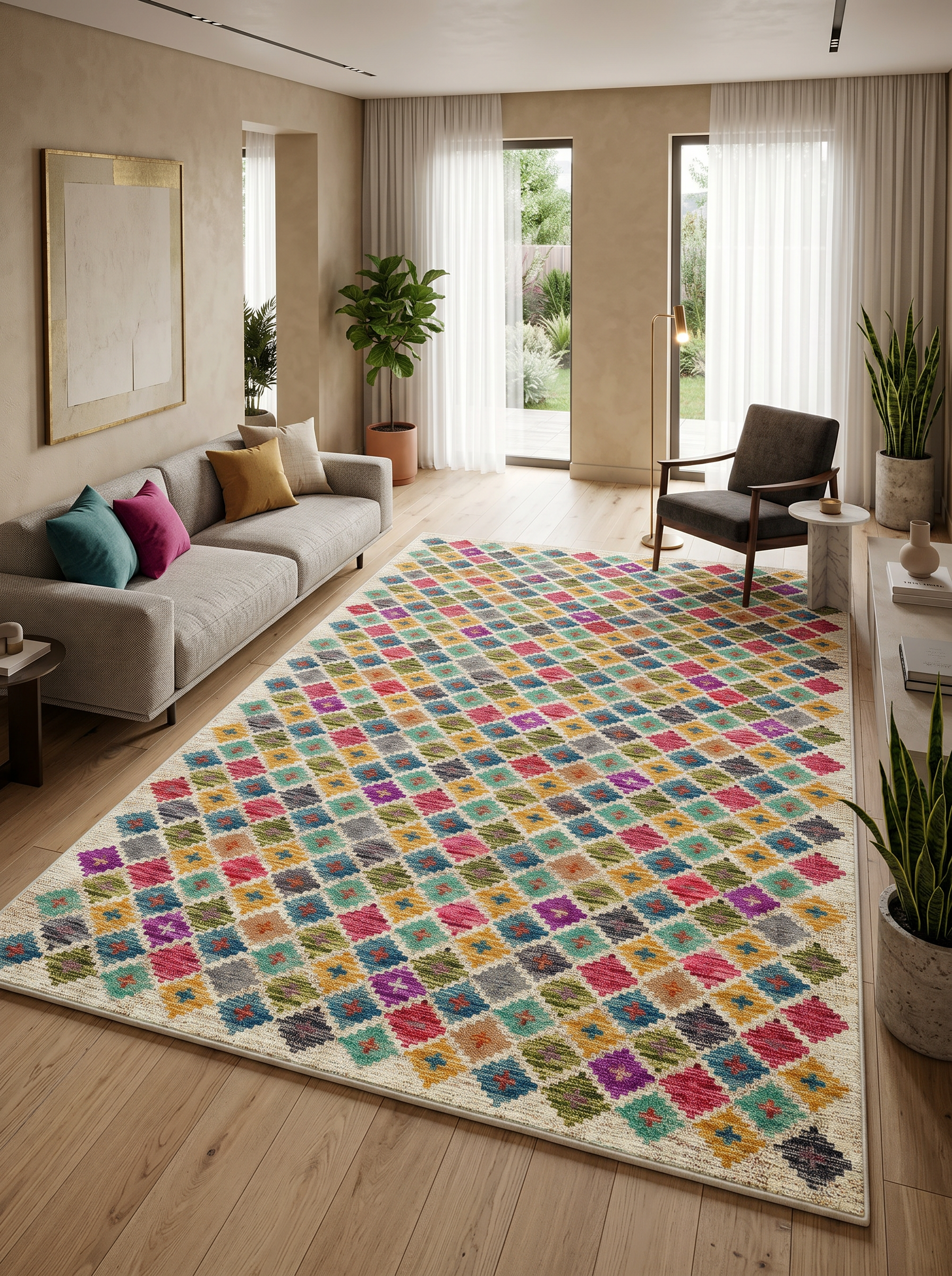 yıkanabilir kaymaz taban şönil dokuma halı 120x180 renkli