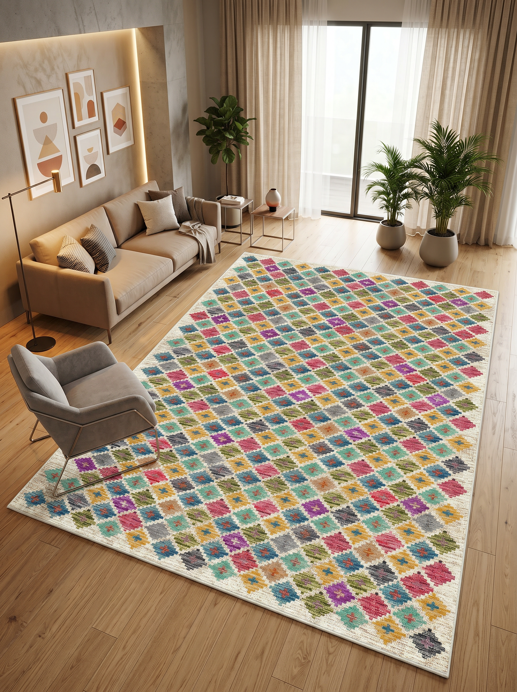 yıkanabilir kaymaz taban şönil dokuma halı 160x230 (4 m²) renkli