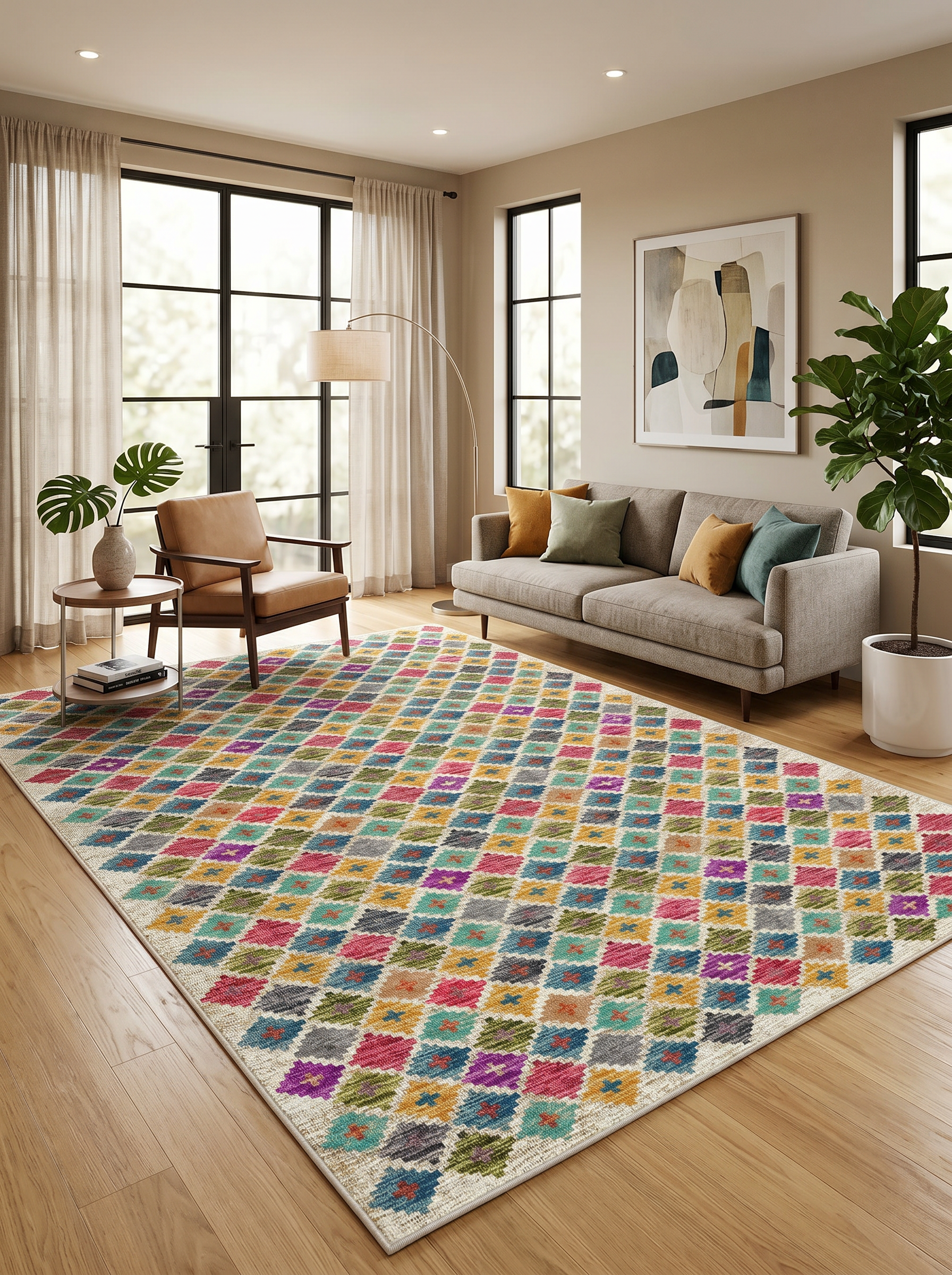 yıkanabilir kaymaz taban şönil dokuma halı 200x250 (5 m²) renkli