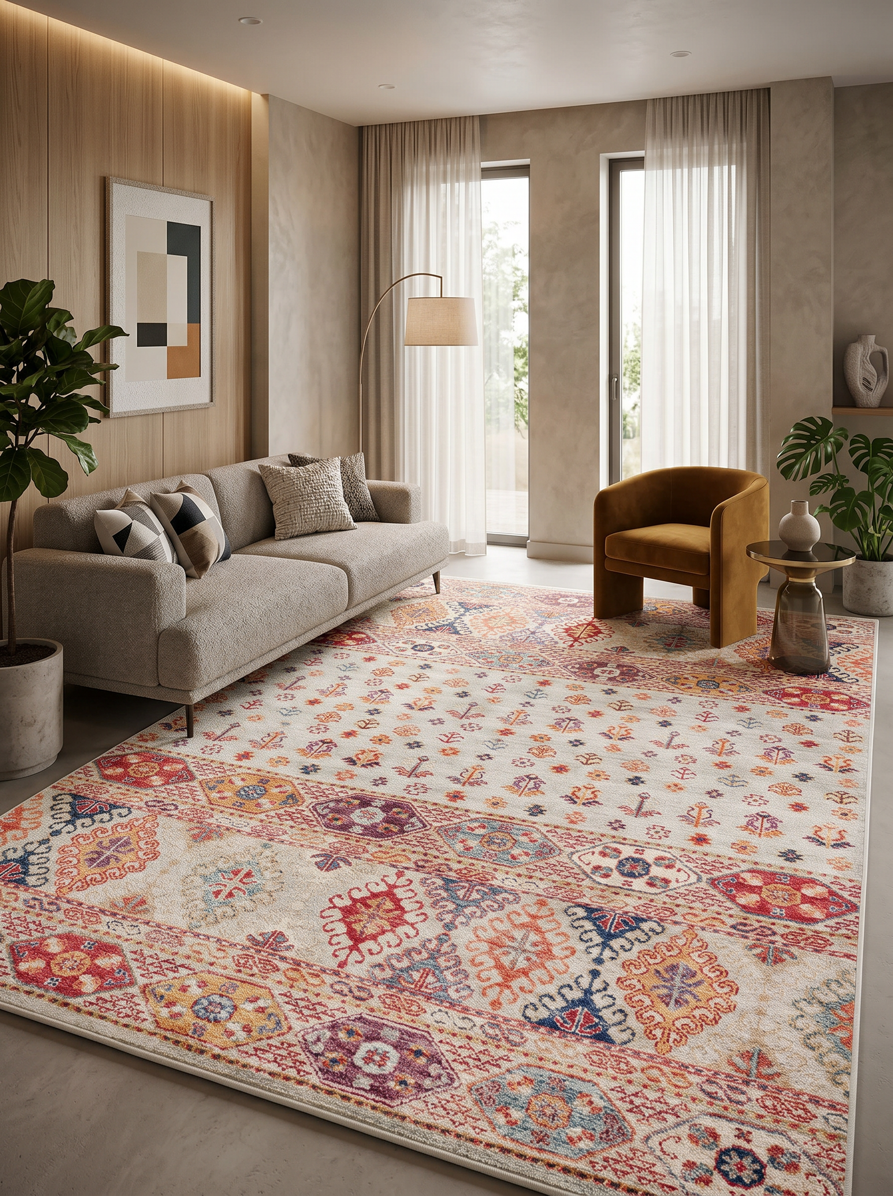 yıkanabilir kaymaz taban şönil dokuma halı 100x200 krem; renkli