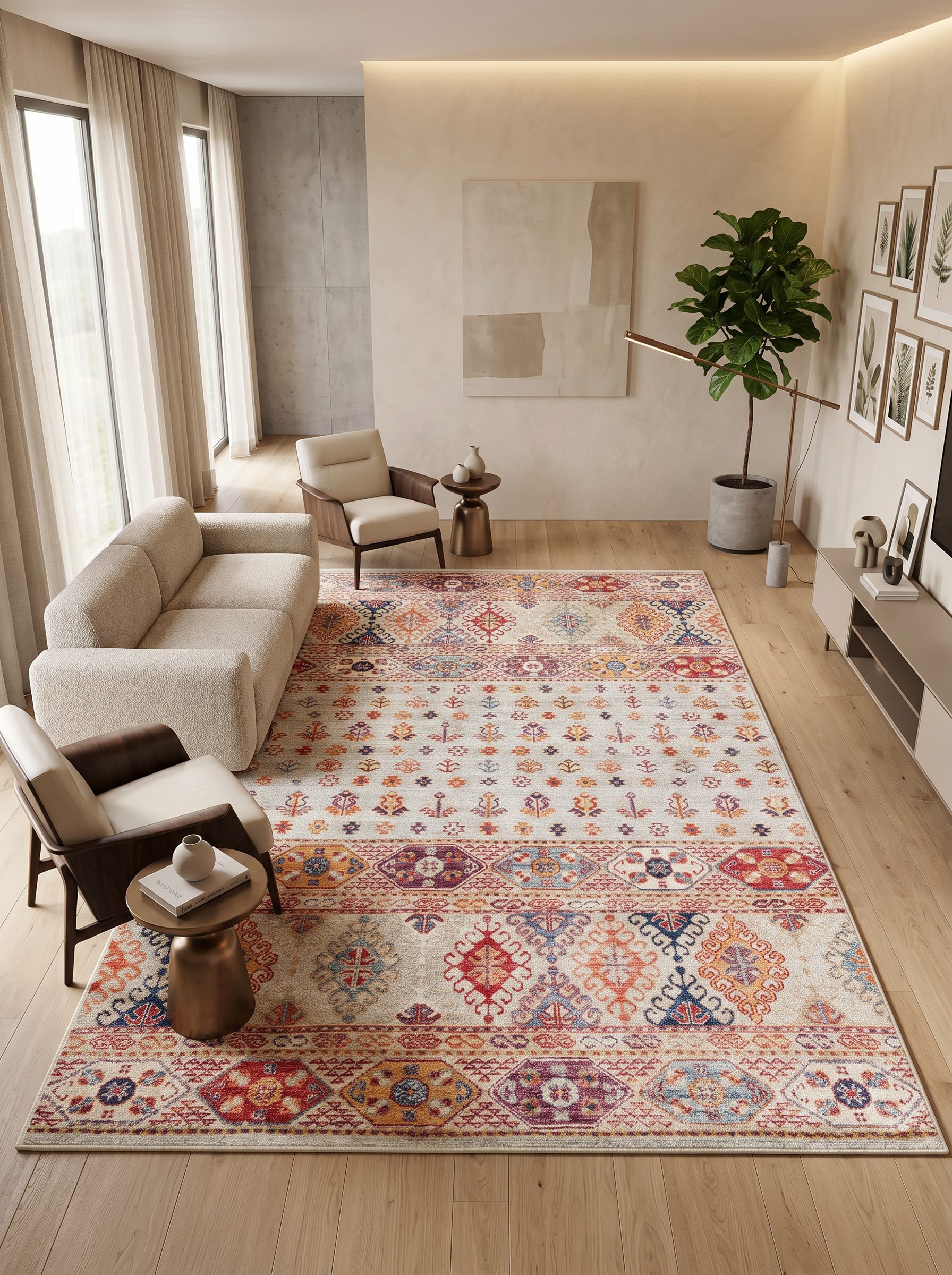 yıkanabilir kaymaz taban şönil dokuma halı 80x200 krem; renkli