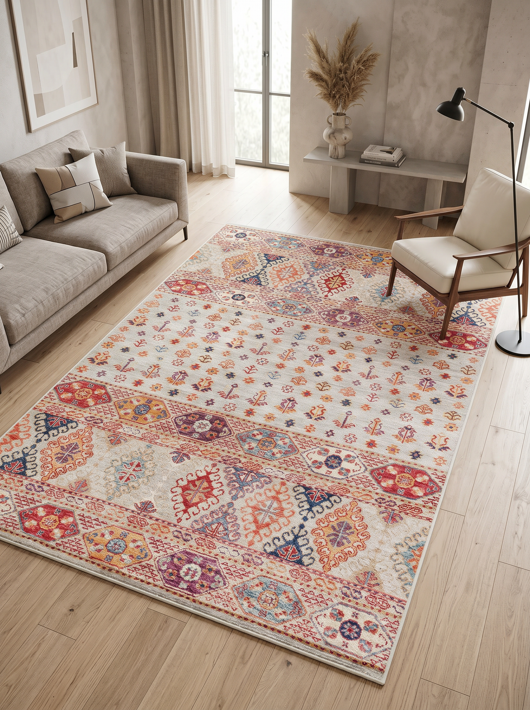 yıkanabilir kaymaz taban şönil dokuma halı 120x180 krem; renkli