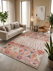yıkanabilir kaymaz taban şönil dokuma halı 80x100 krem; renkli